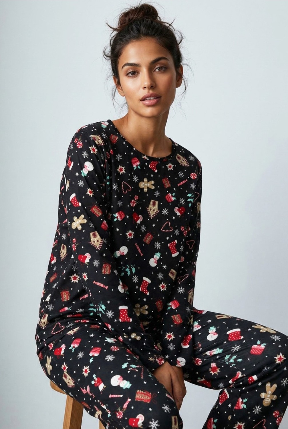 Siyah İnci Siyah Yumuşak Dokulu Süet Örme Pijama Takım 7983 görsel 4