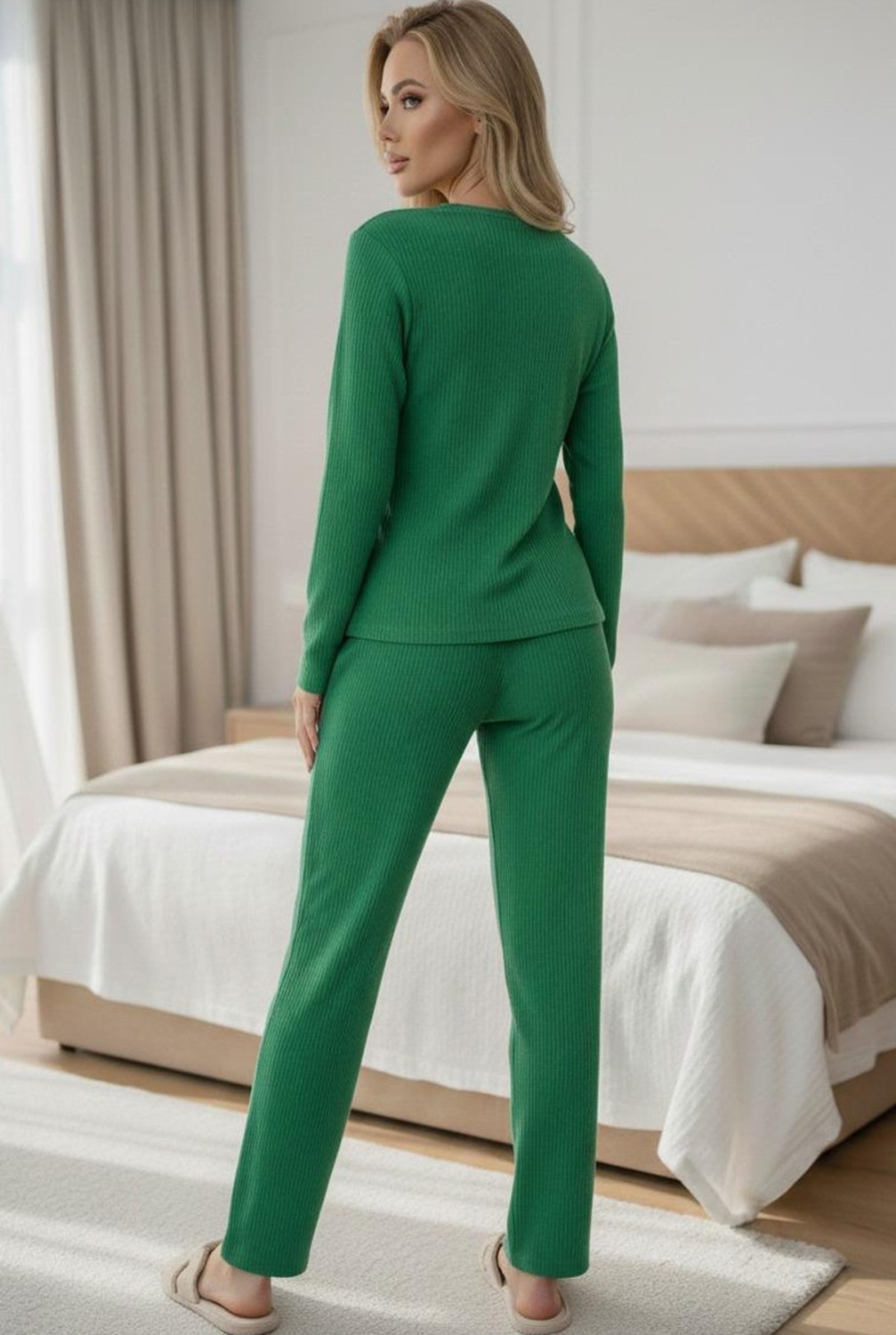 Siyah İnci Mor Fırçalı Yumuşak Dokulu Fitilli Kaşkorse Örme Düğmeli Hırka Pijama Takım görsel 6