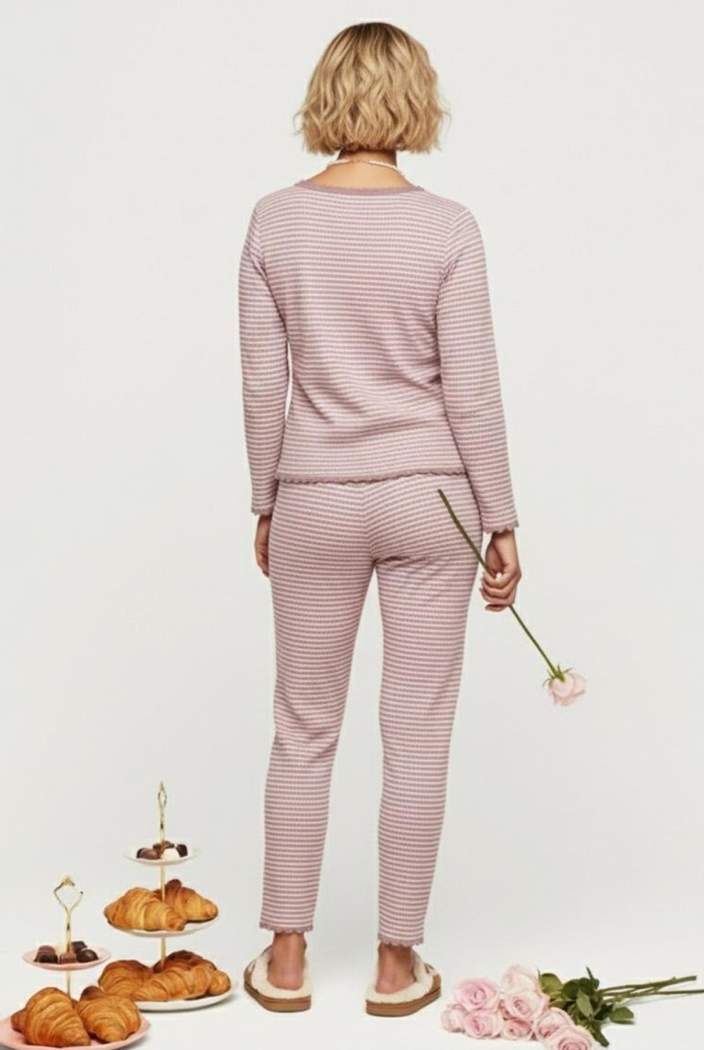 Siyah İnci Siyah V Yaka Fırçalı Soft Fitilli Kaşkorse Pijama Takım 7966 görsel 7
