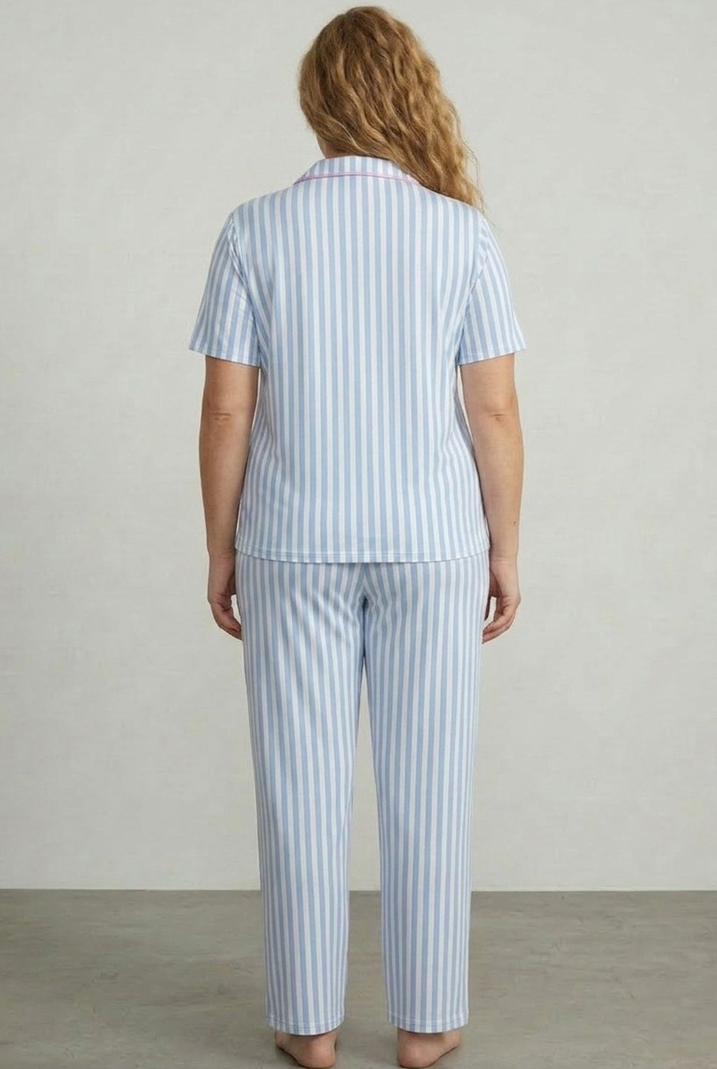 Siyah İnci Desenli Pamuklu Düğmeli Curve Büyük Beden Battal Pijama Takım görsel 3