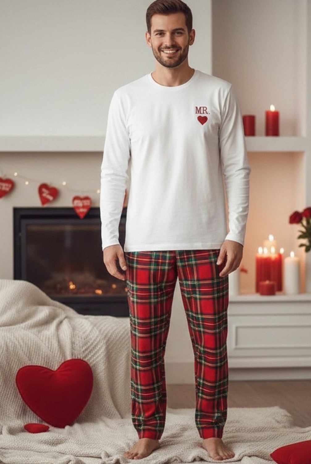 Siyah İnci Erkek Ekose Merry Christmas Baskılı Yılbaşı Temalı Örme Pijama Takım 7969 görsel 2