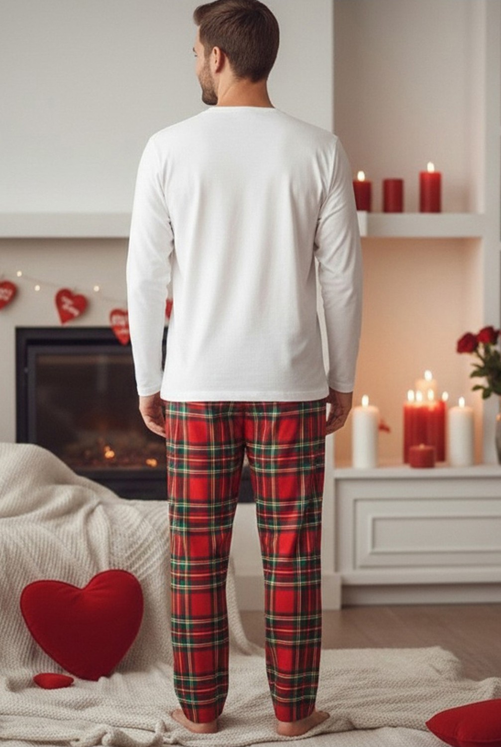 Siyah İnci Erkek Ekose Merry Christmas Baskılı Yılbaşı Temalı Örme Pijama Takım 7969 görsel 3