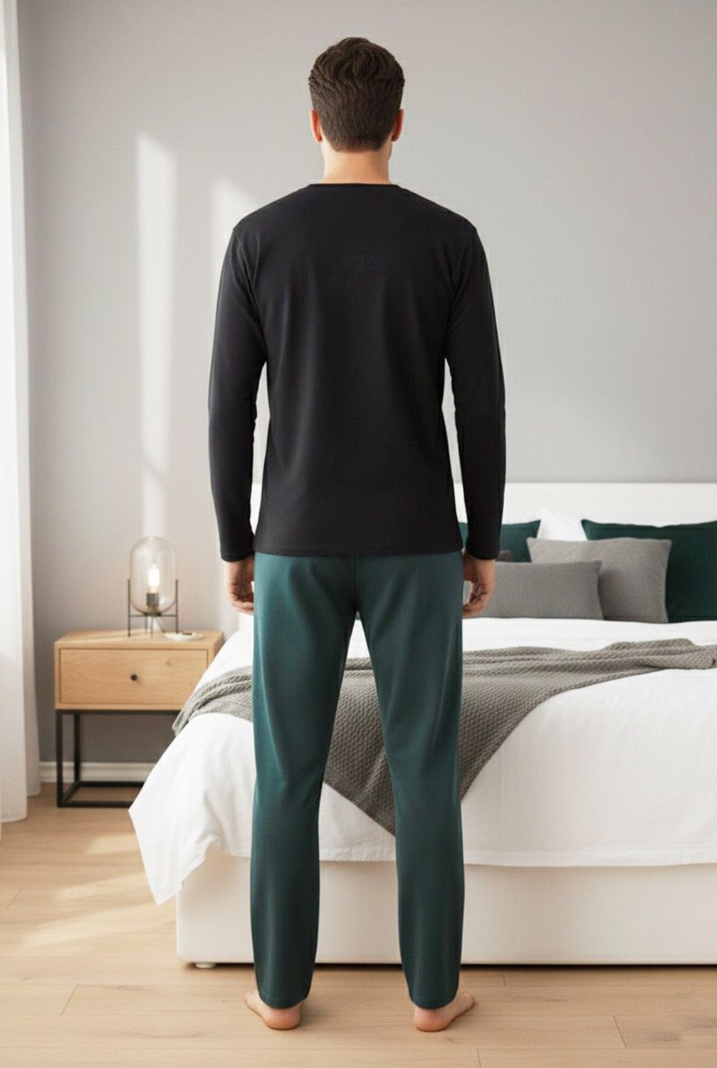 Siyah İnci Uzun Kollu Büyük Beden Örme Pijama TAKIM7918 görsel 3