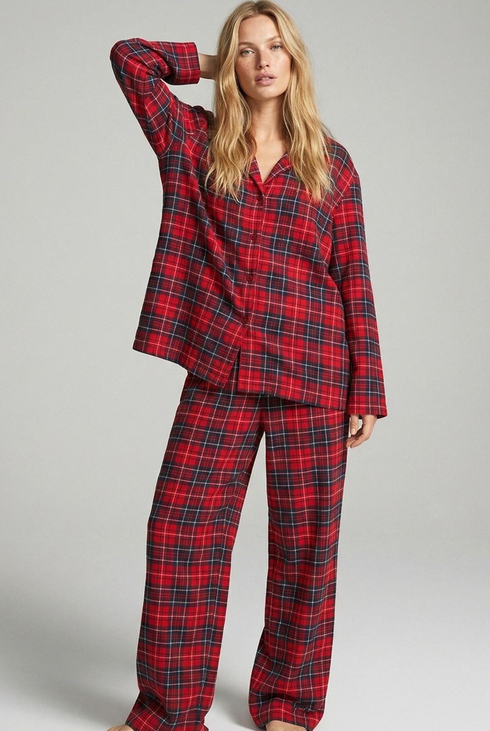 Siyah İnci Örme Düğmeli Pijama Takımı