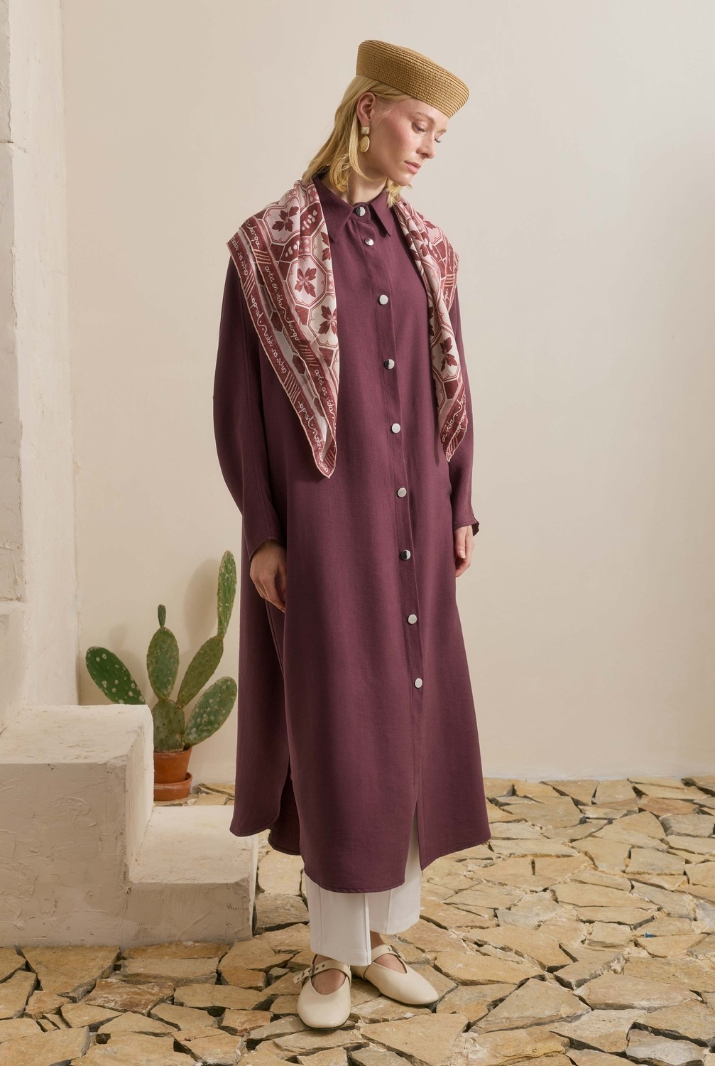 HE-QA Tensel Midi Abaya Mürdüm
