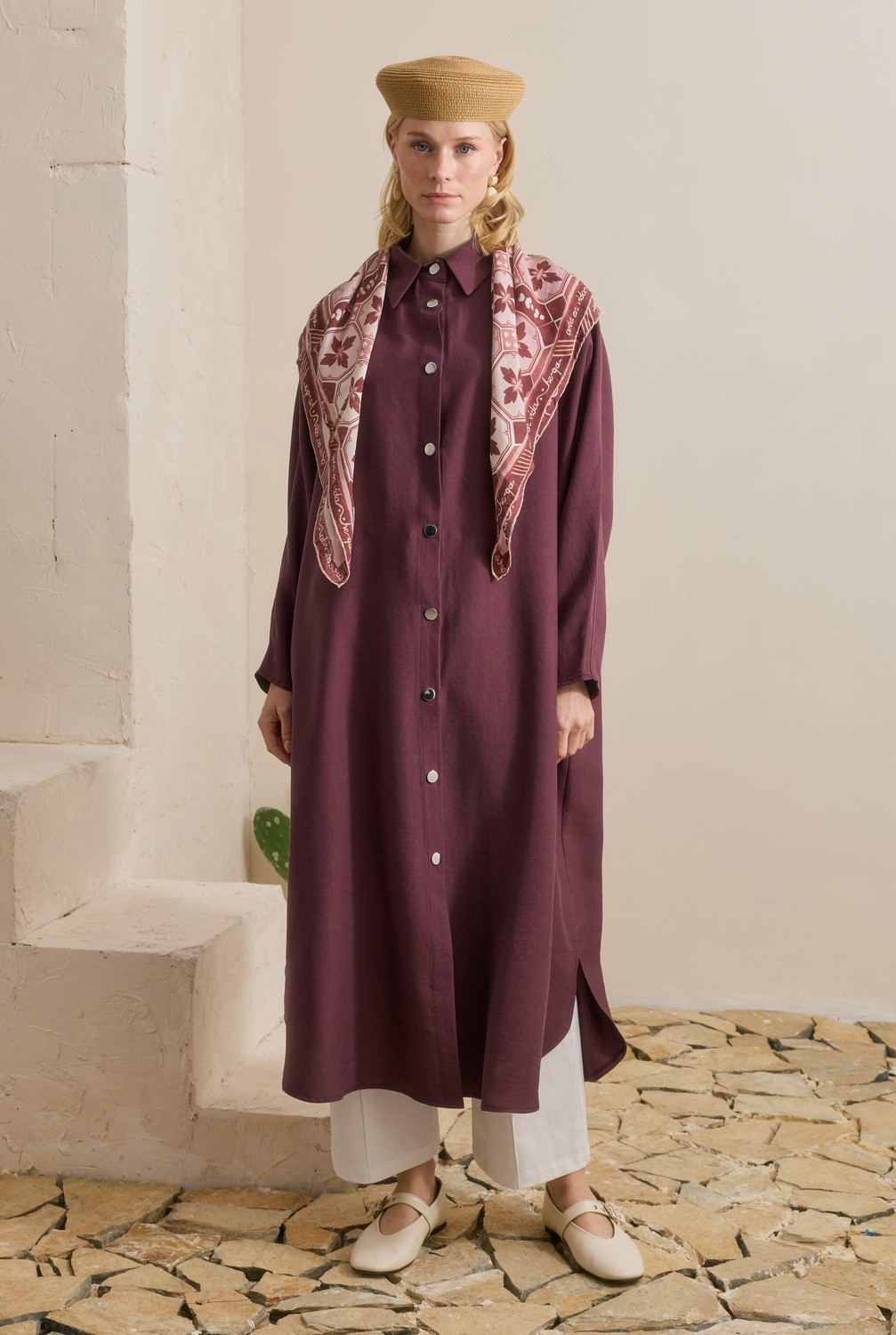 HE-QA Tensel Midi Abaya Mürdüm görsel 2