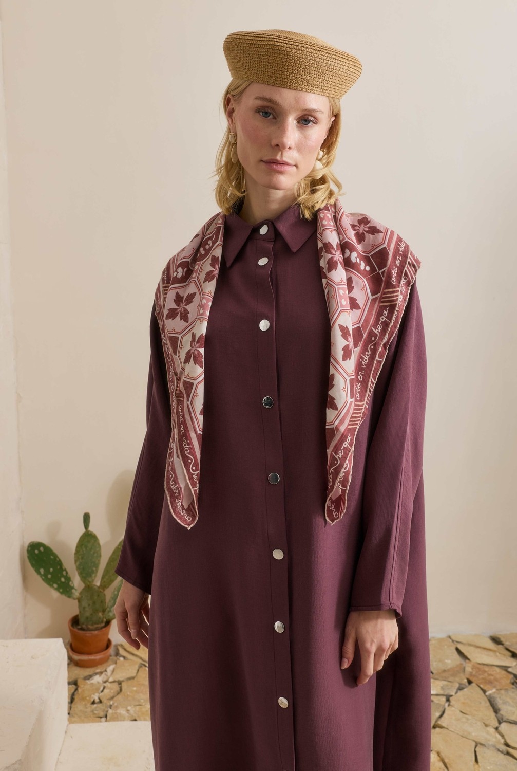 HE-QA Tensel Midi Abaya Mürdüm görsel 3