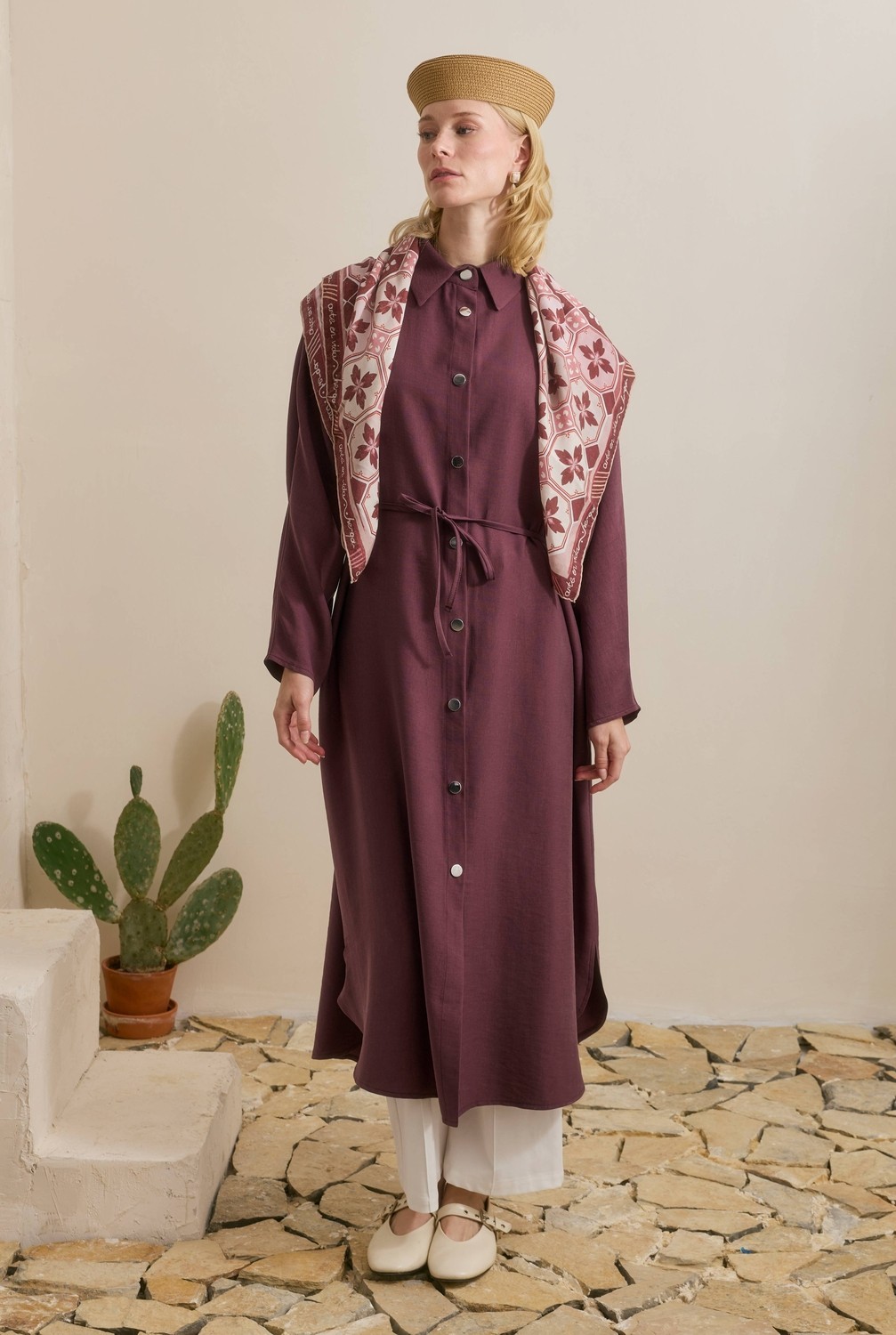 HE-QA Tensel Midi Abaya Mürdüm görsel 5