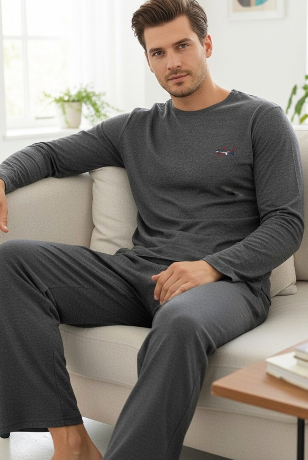 Siyah İnci Lacivert Uzun Kollu Örme Erkek Pijama Takım 7795 görsel 7