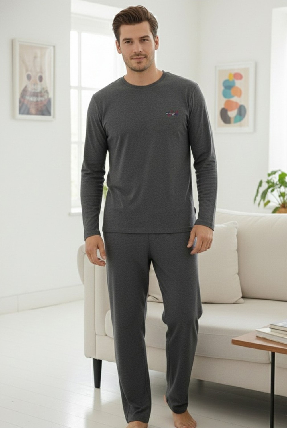 Siyah İnci Lacivert Uzun Kollu Örme Erkek Pijama Takım 7795 görsel 8