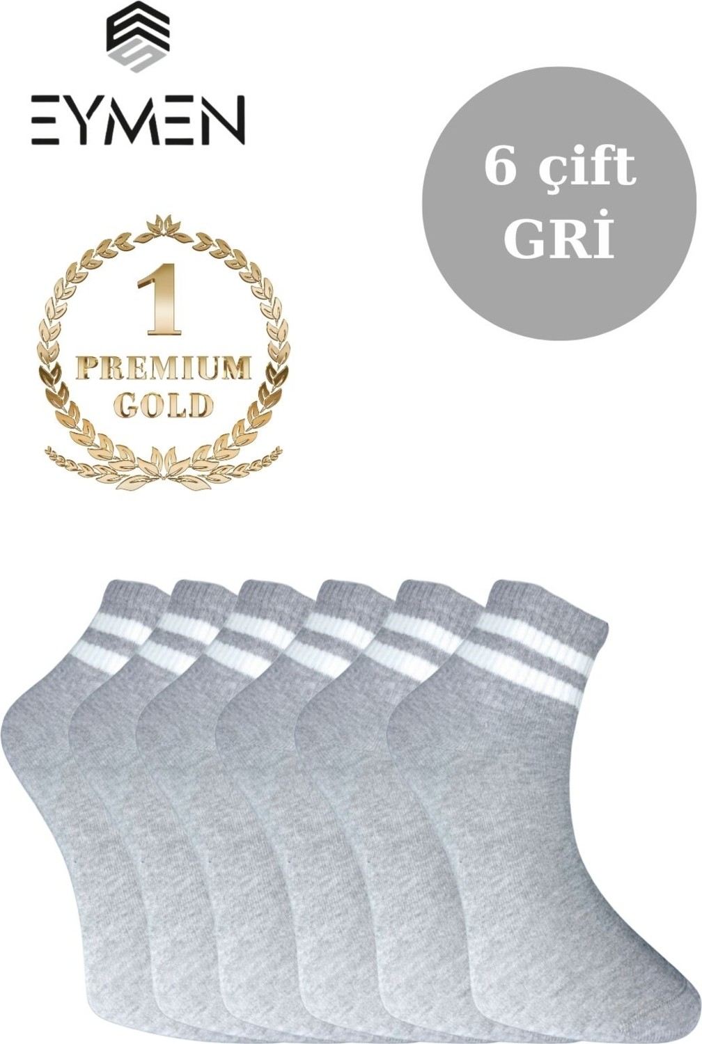 Eymen Socks 6'lı Ekonomik Kısa Kolej Çemberli Tenis Çorabı Gri - Erkek Kadın Için Uygun