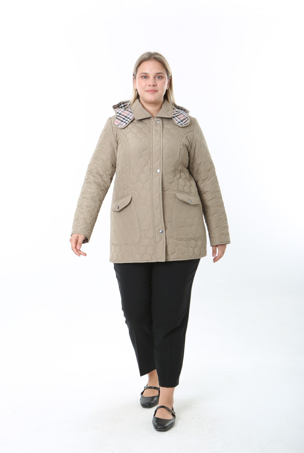 TUTveAL Collection Su Itici,ekoseli, Büyük Beden Kapitone Mont,mevsimlik Mont