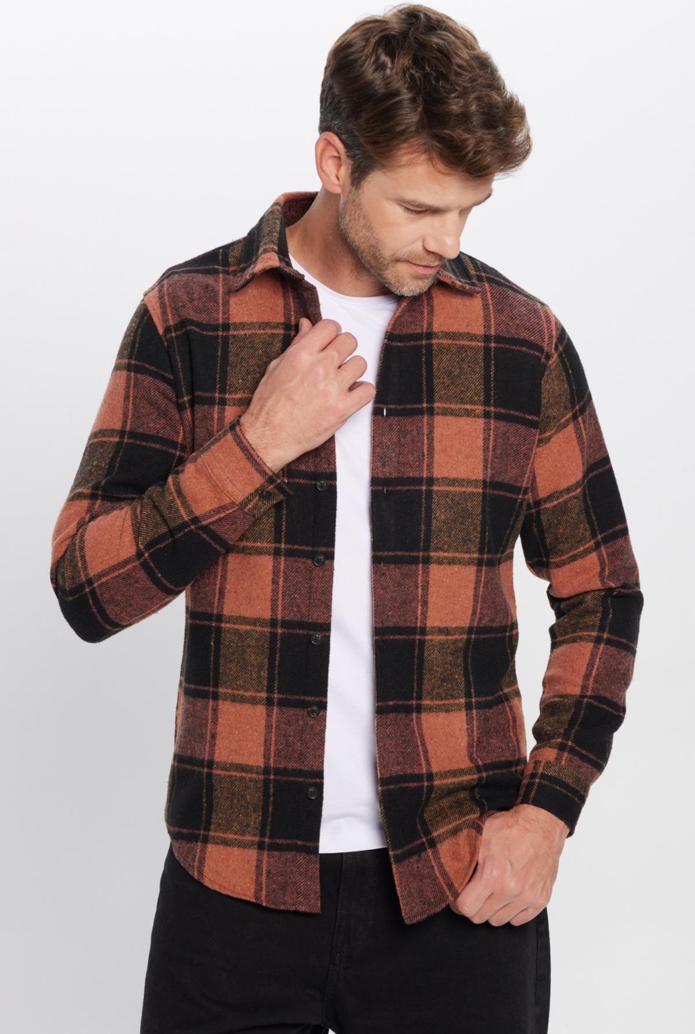 Tudors Erkek Slim Fit Dar Kesim Oduncu Kareli Kışlık Gömlek görsel 2