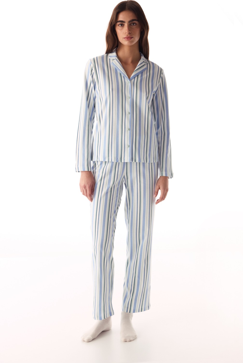 Penti Gri Cool Çizgili Gömlek Uzun Kollu Pijama Takımı