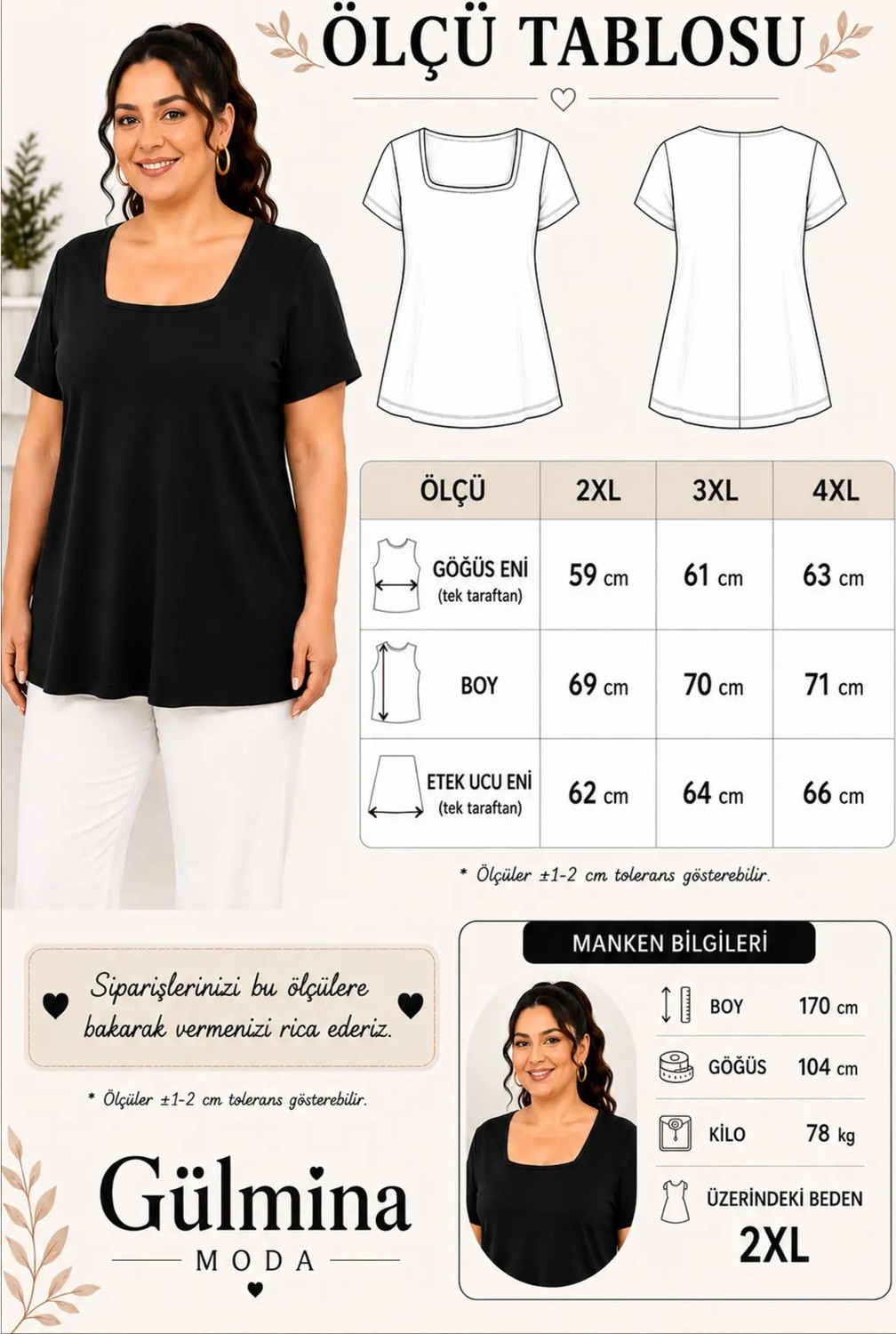 Gülmina Moda Kadın Viskon Kare Yaka Rahat Bluz görsel 2