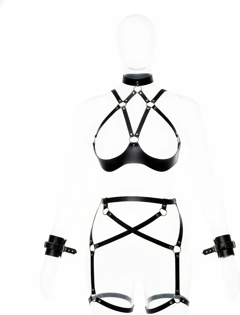 Motto10 Butik HDY MOTTO10 Butik Siyah Harness Takım Deri Jartiyerli Boyunluk Detaylı - APFT1189 görsel 2