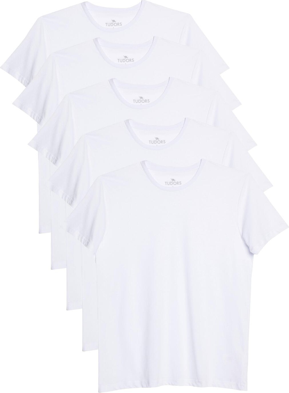 Tudors Unisex 5'li Paket Siyah-Beyaz-Taş-Kırmızı-Mavi Slim Fit Dar Kesim %100 Pamuk Bisiklet Yaka Tişört