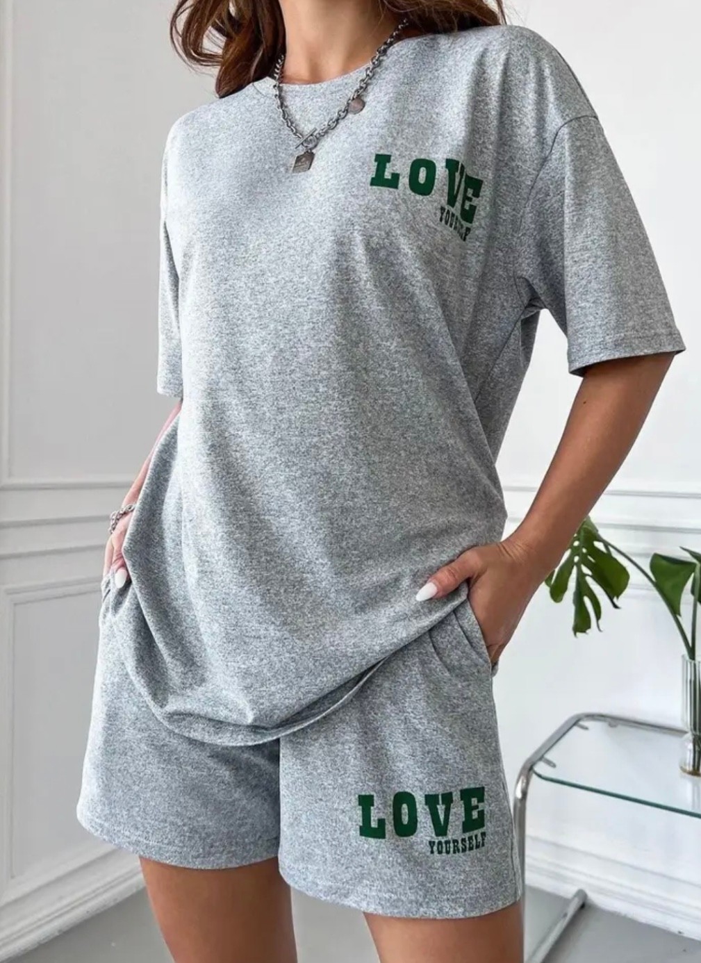 Punix Büyük Beden Özel Seri Love Baskılı %100 Pamuk Modern Battal Kadın T-Shirt Şort Takımı