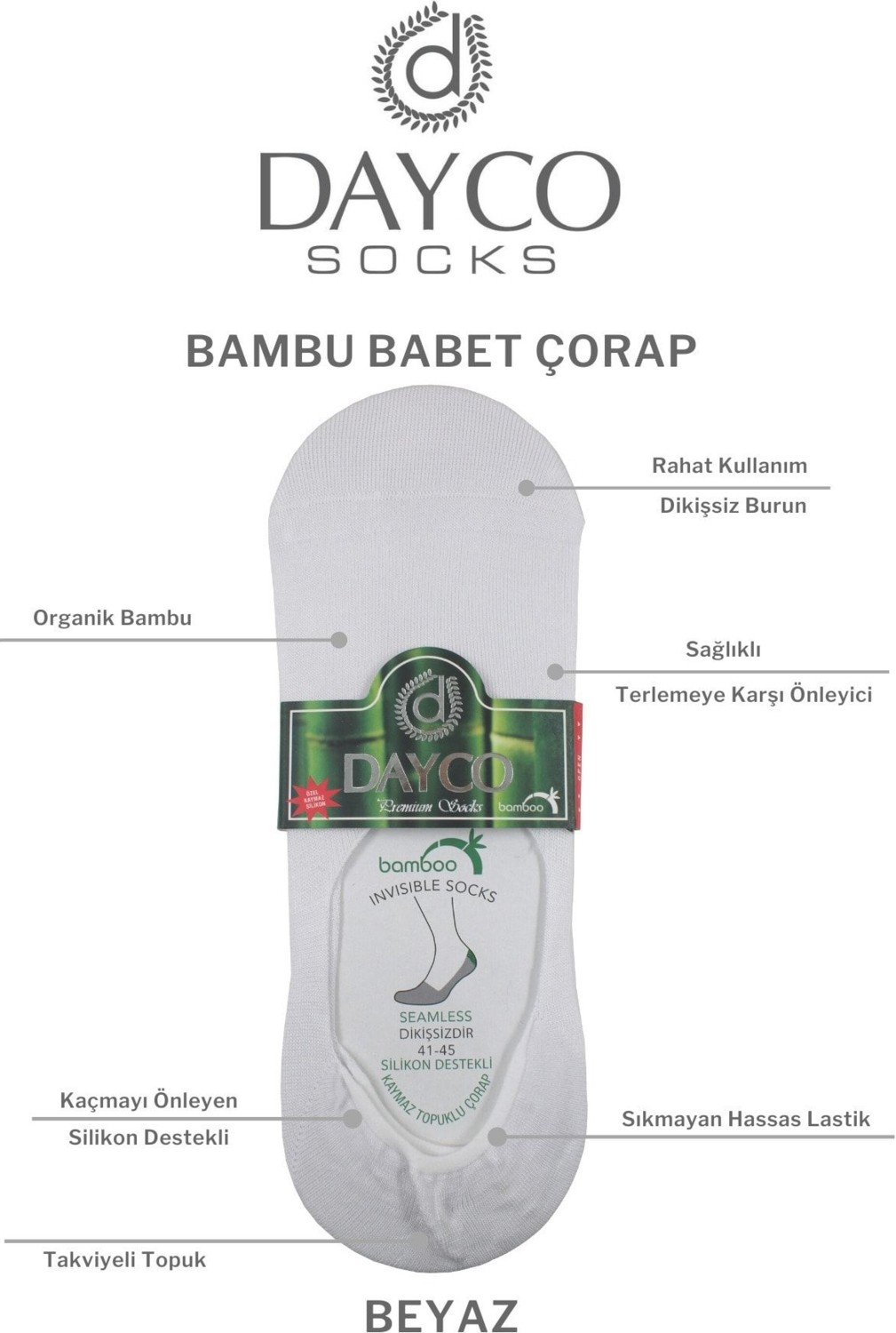 Dayco Erkek Bambu Premium Babet Çorap 4'lü Set Beyaz görsel 5