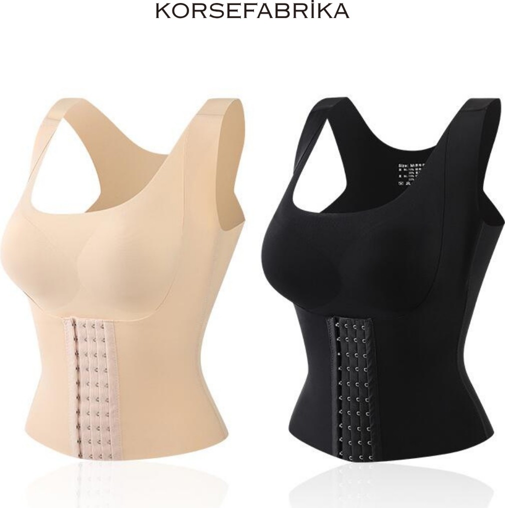 KORSEFABRİKA Çok Fonksiyonlu Sırt Destekli Bel Balenli 4 Kademe Kopçalı Lazer Iz Yapmayan Göğüs ve Göbek Şekillendirici Dik Duruşlu Korse