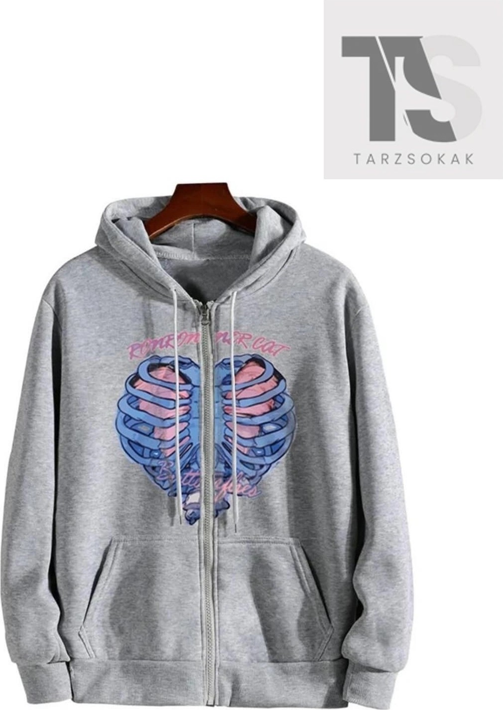 Tarzsokak Iskelet Kalp Sweatshirt Fermuarlı Hırka görsel 2