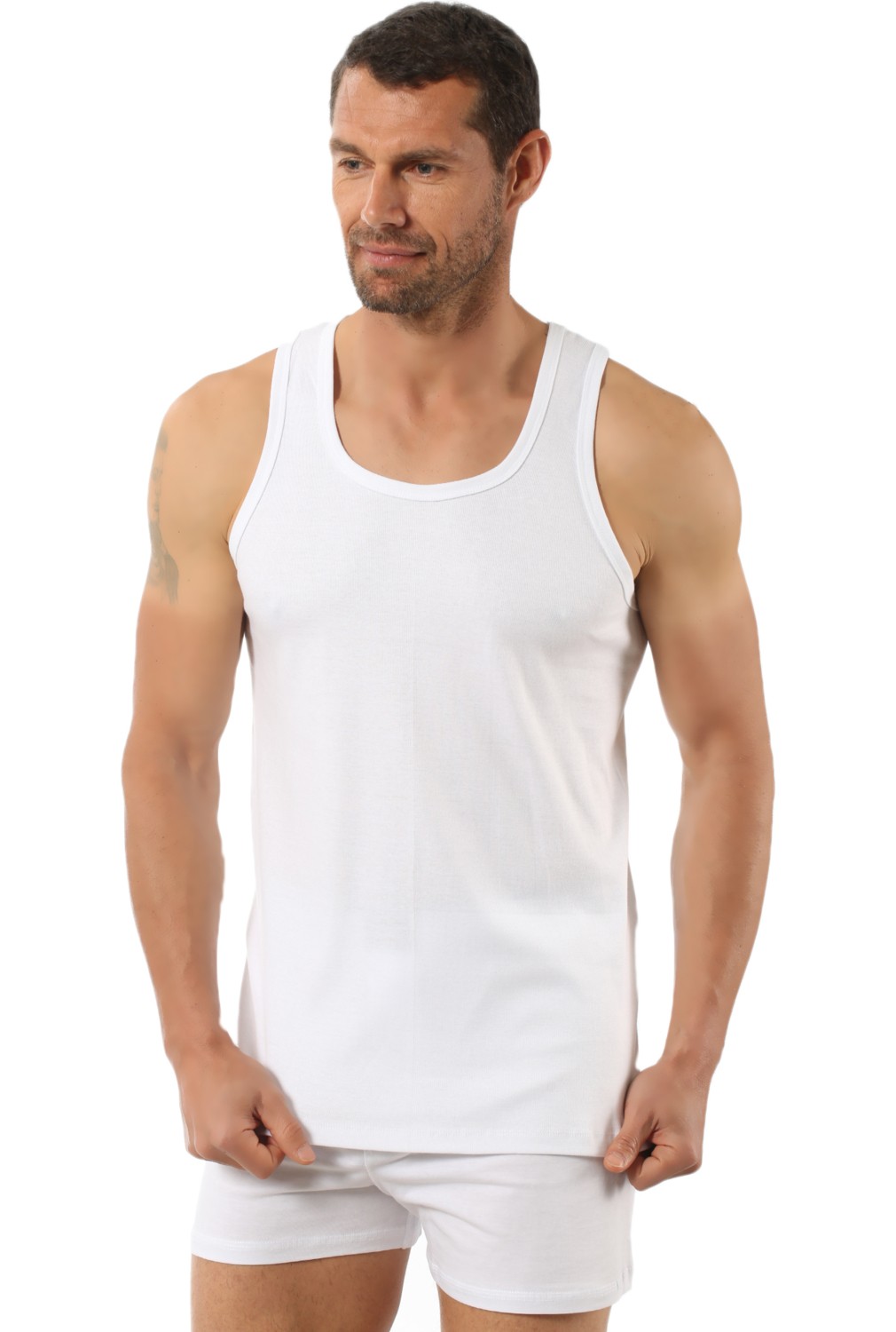 Özkan Underwear Özkan 0058 3'lü Paket Erkek %100 Pamuklu Ribana Esnek Rahat Sırtı Çapraz Sporcu Rambo Kalın Askılı Atlet görsel 2