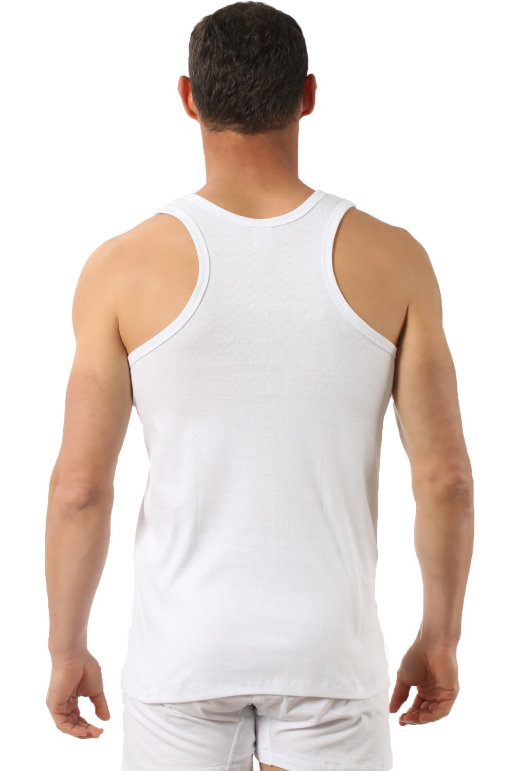 Özkan Underwear Özkan 0058 3'lü Paket Erkek %100 Pamuklu Ribana Esnek Rahat Sırtı Çapraz Sporcu Rambo Kalın Askılı Atlet görsel 3