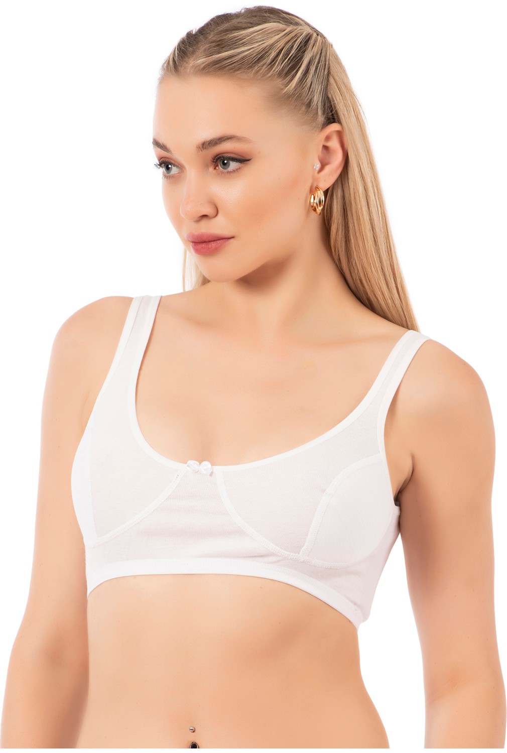 Özkan Underwear 0564 Kadın Pamuklu Ribana Boş Kap Desteksiz Telsiz Balensiz Kalın Askılı Yarım Atlet Sütyen görsel 3