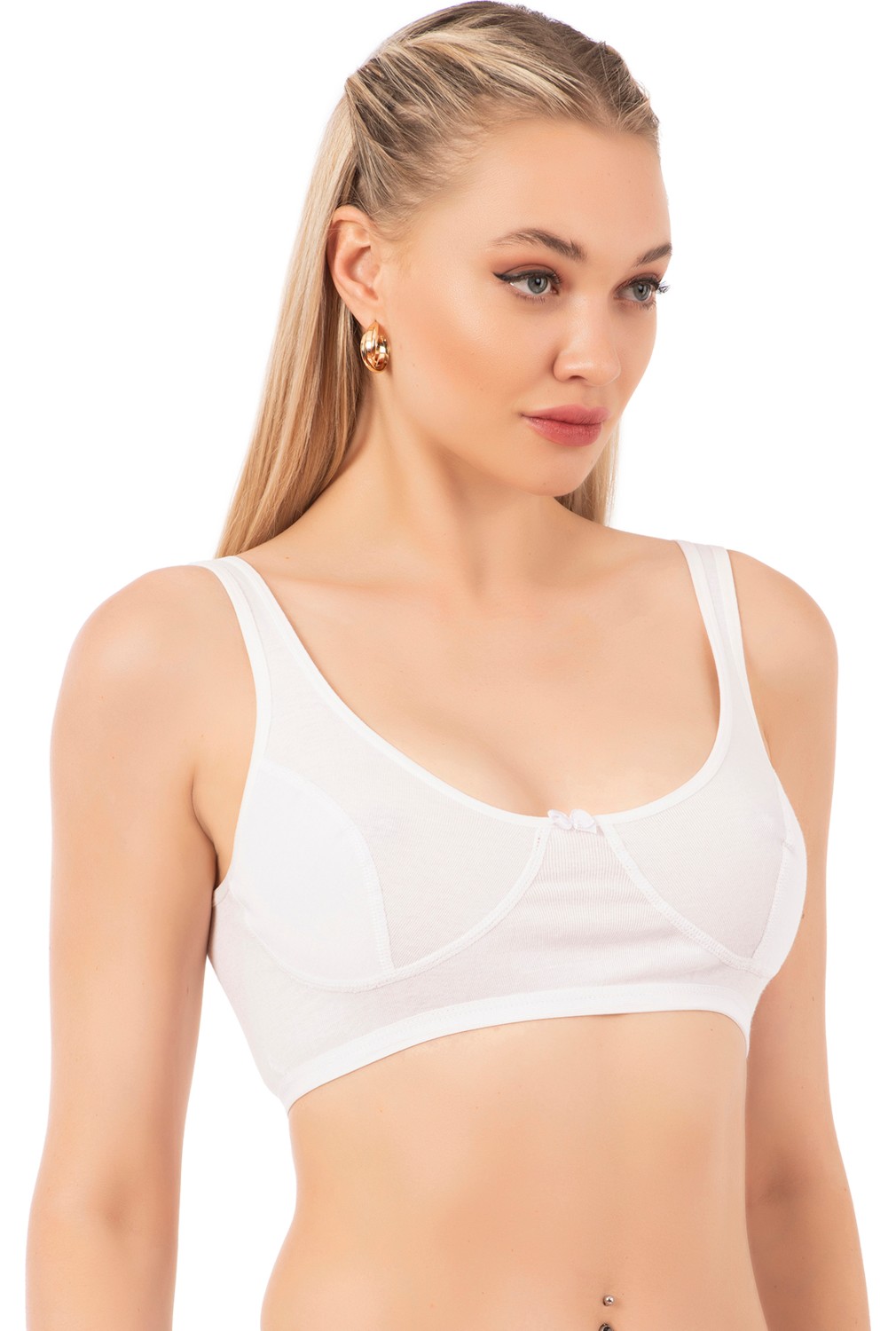 Özkan Underwear 0564 Kadın Pamuklu Ribana Boş Kap Desteksiz Telsiz Balensiz Kalın Askılı Yarım Atlet Sütyen görsel 4