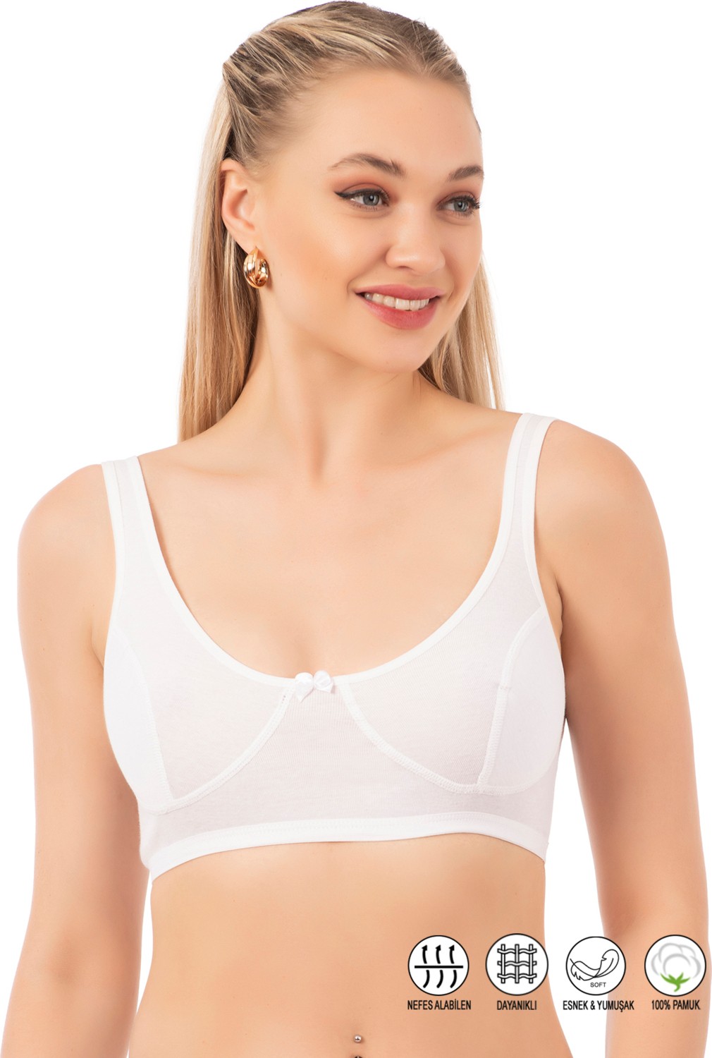 Özkan Underwear 0564 Kadın Pamuklu Ribana Boş Kap Desteksiz Telsiz Balensiz Kalın Askılı Yarım Atlet Sütyen