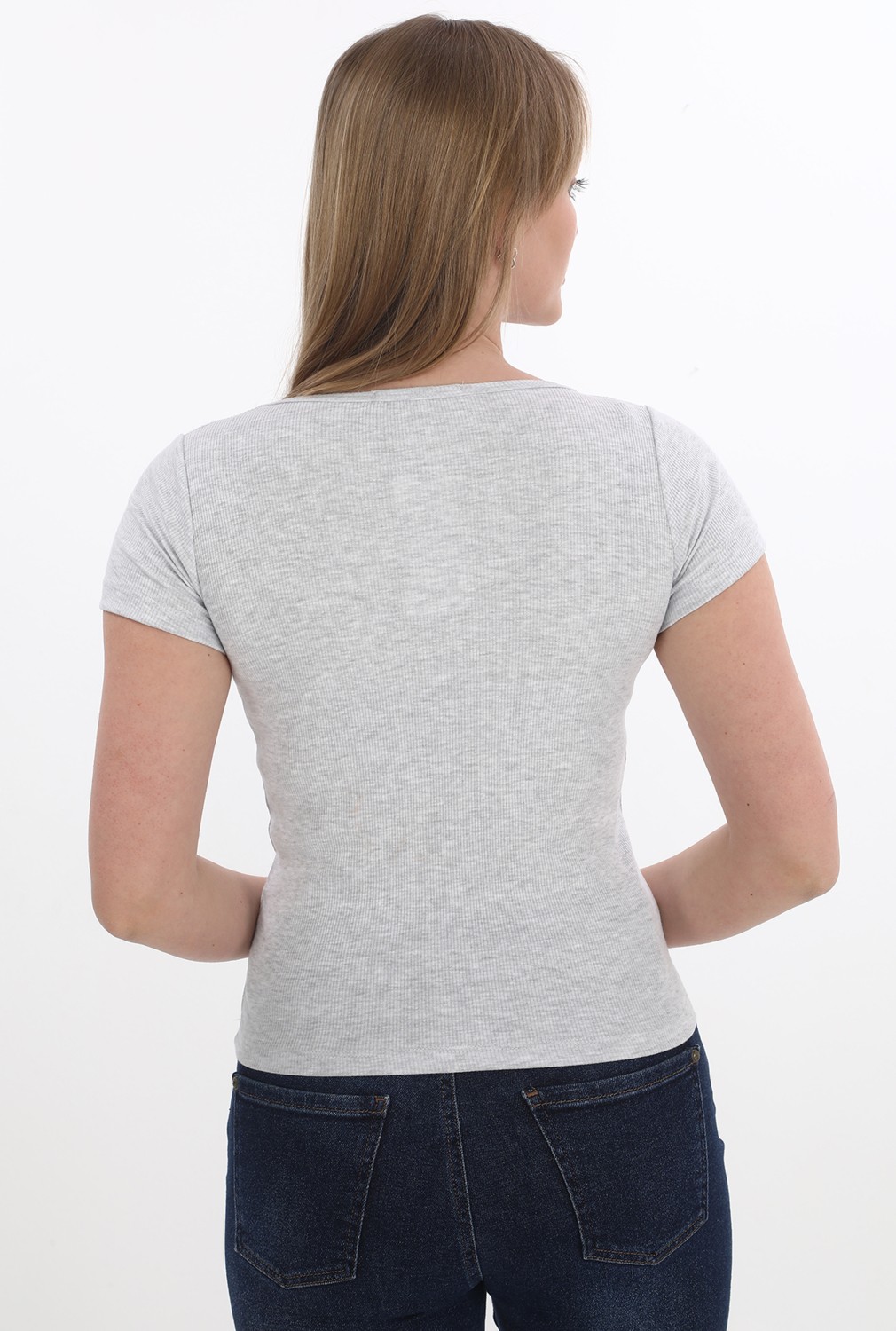 Monox Kadın Fitilli Likralı Pamuk Basic Tshirt görsel 5