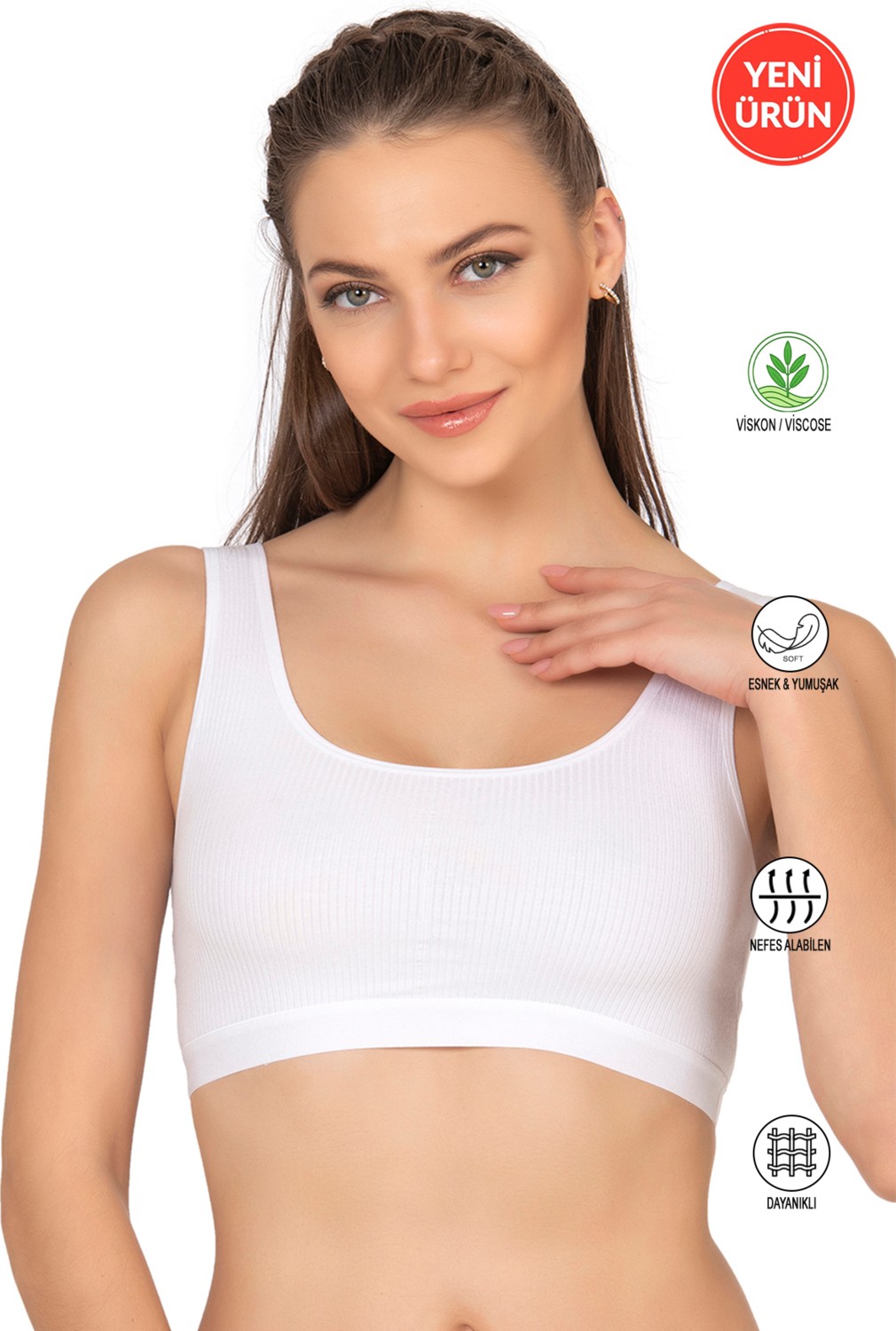 Özkan Underwear Özkan 27408 Kadın Viskon Kumaş Çıkarılabilir Pedli Balensiz Kaşkorse Kalın Askılı Sütyen Büstiyer