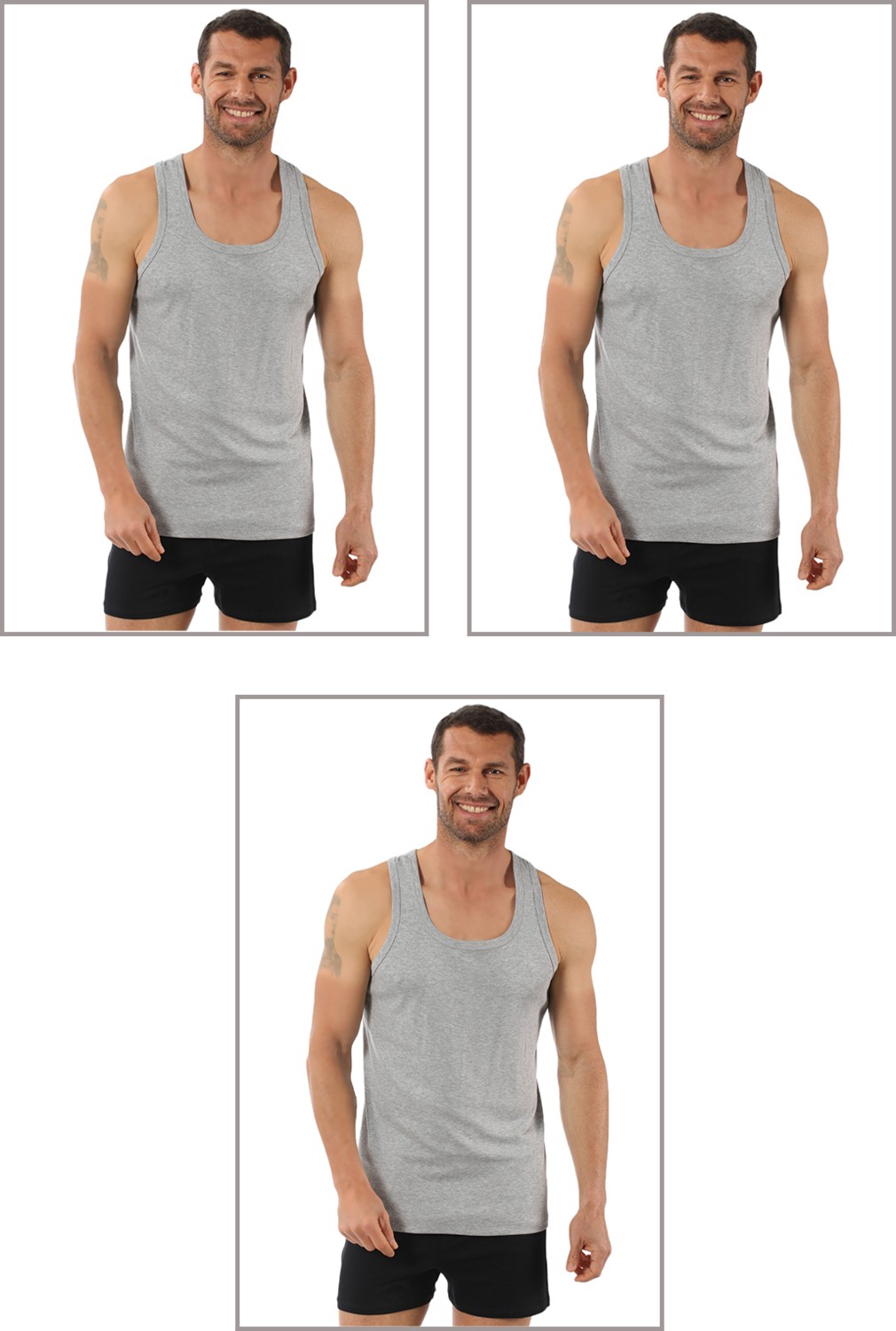 Özkan Underwear Özkan 0058 3'lü Paket Erkek %100 Pamuklu Ribana Esnek Rahat Sırtı Çapraz Sporcu Rambo Kalın Askılı Atlet görsel 4