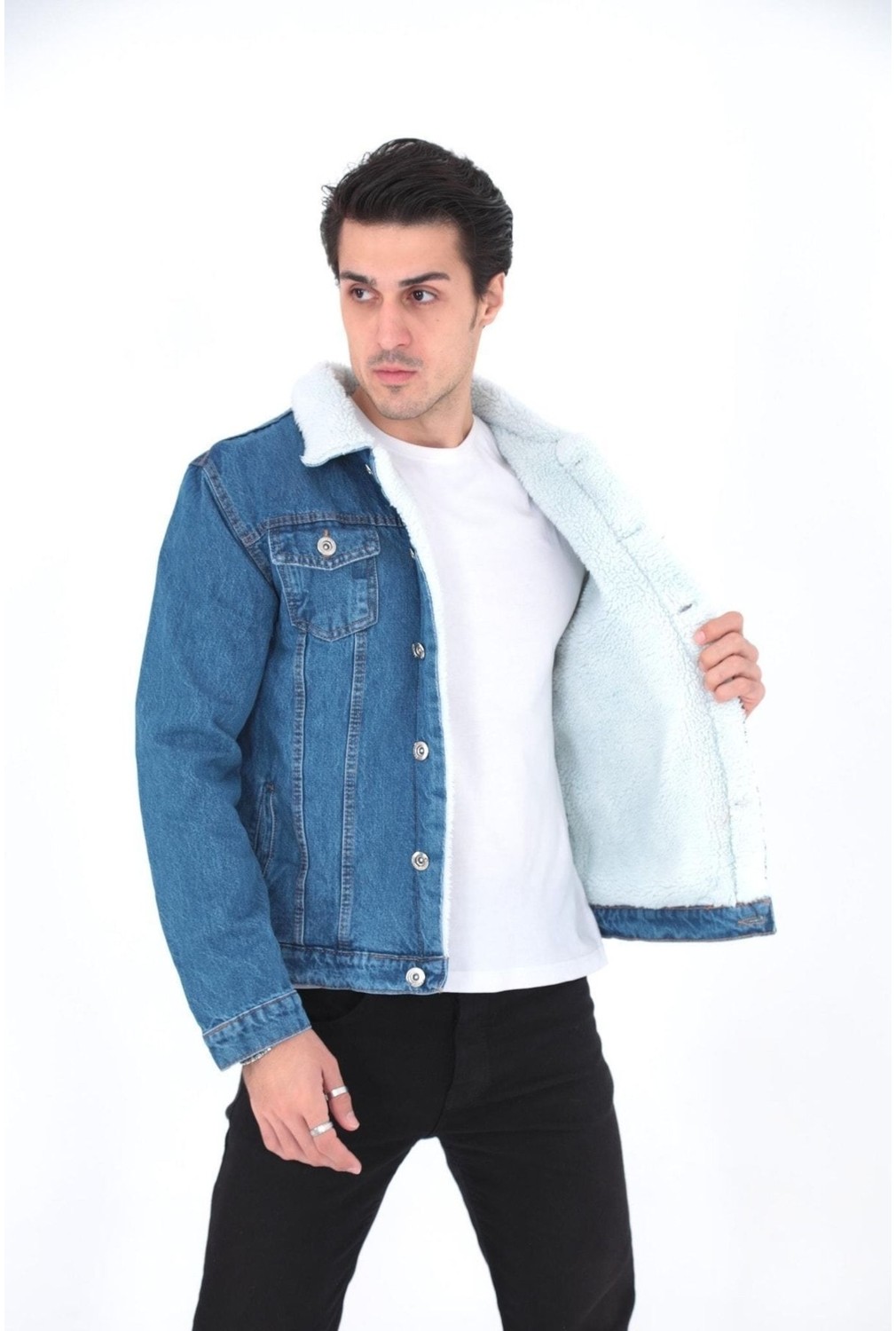 Comstar Erkek Trend Kışlık Içi Kürklü Kot Ceket Gri görsel 6