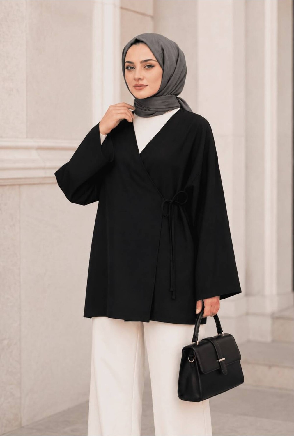 Uslular Bordo Kruvaze Yaka Yandan Bağlamalı Kimono Tunik görsel 8