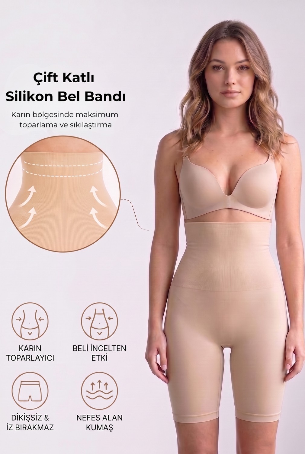 Womenmade Kadın Ten Rengi Yüksek Bel Uzun Paçalı Korse Sıkılaştırıcı ve Toparlayıcı