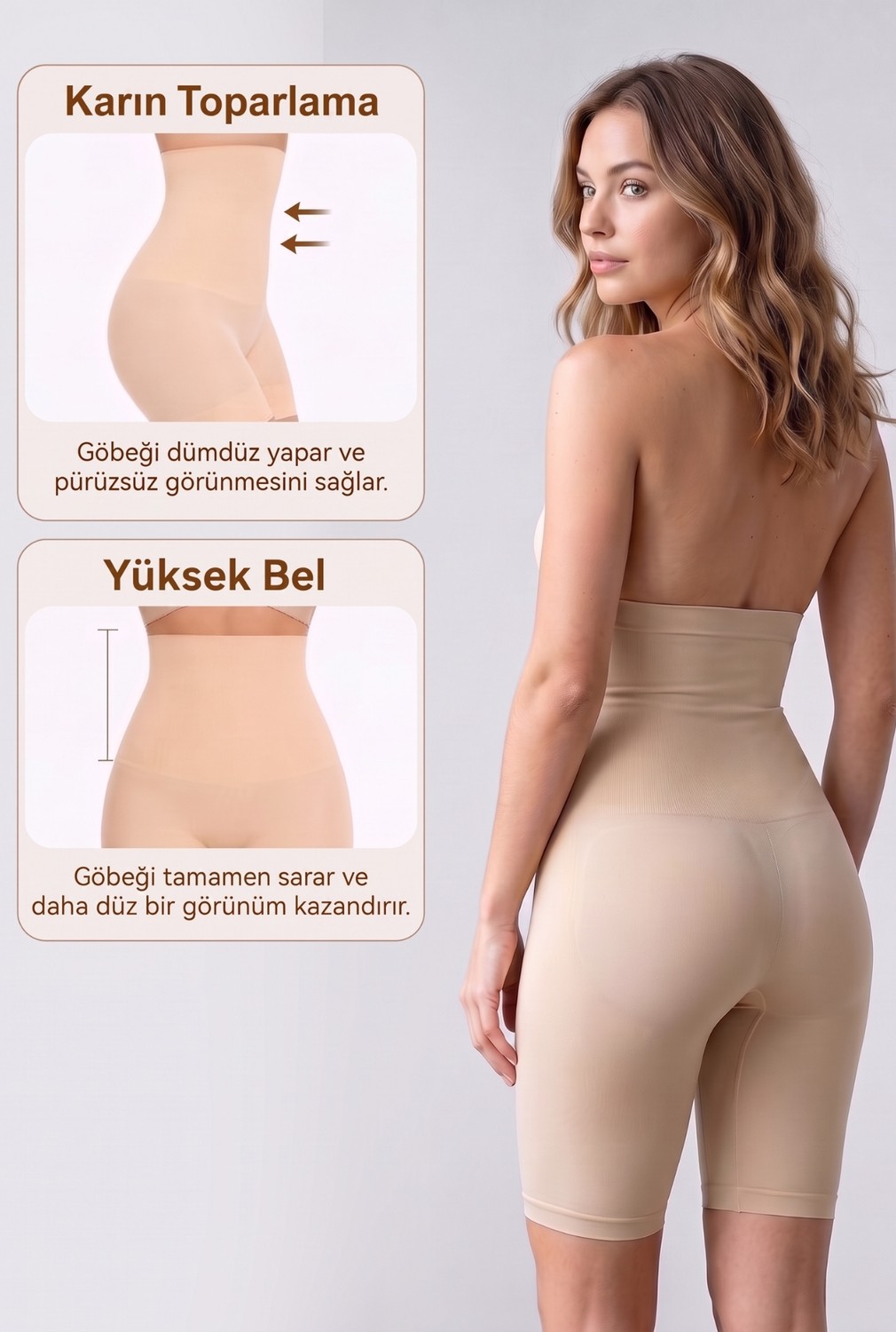 Womenmade Kadın Ten Rengi Yüksek Bel Uzun Paçalı Korse Sıkılaştırıcı ve Toparlayıcı görsel 2