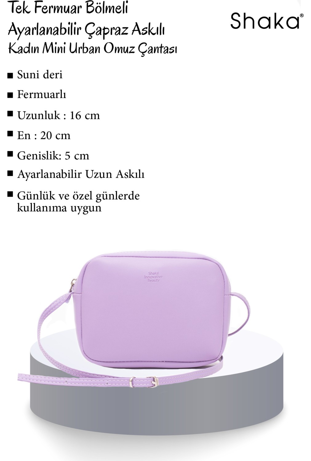 SHAKA Siyah U23 Suni Deri ,tek Bölmeli, Fermuarlı,süet Iç Kumaş, Ayarlanabilir Askılı, Mini Urban Omuz Çantası görsel 3