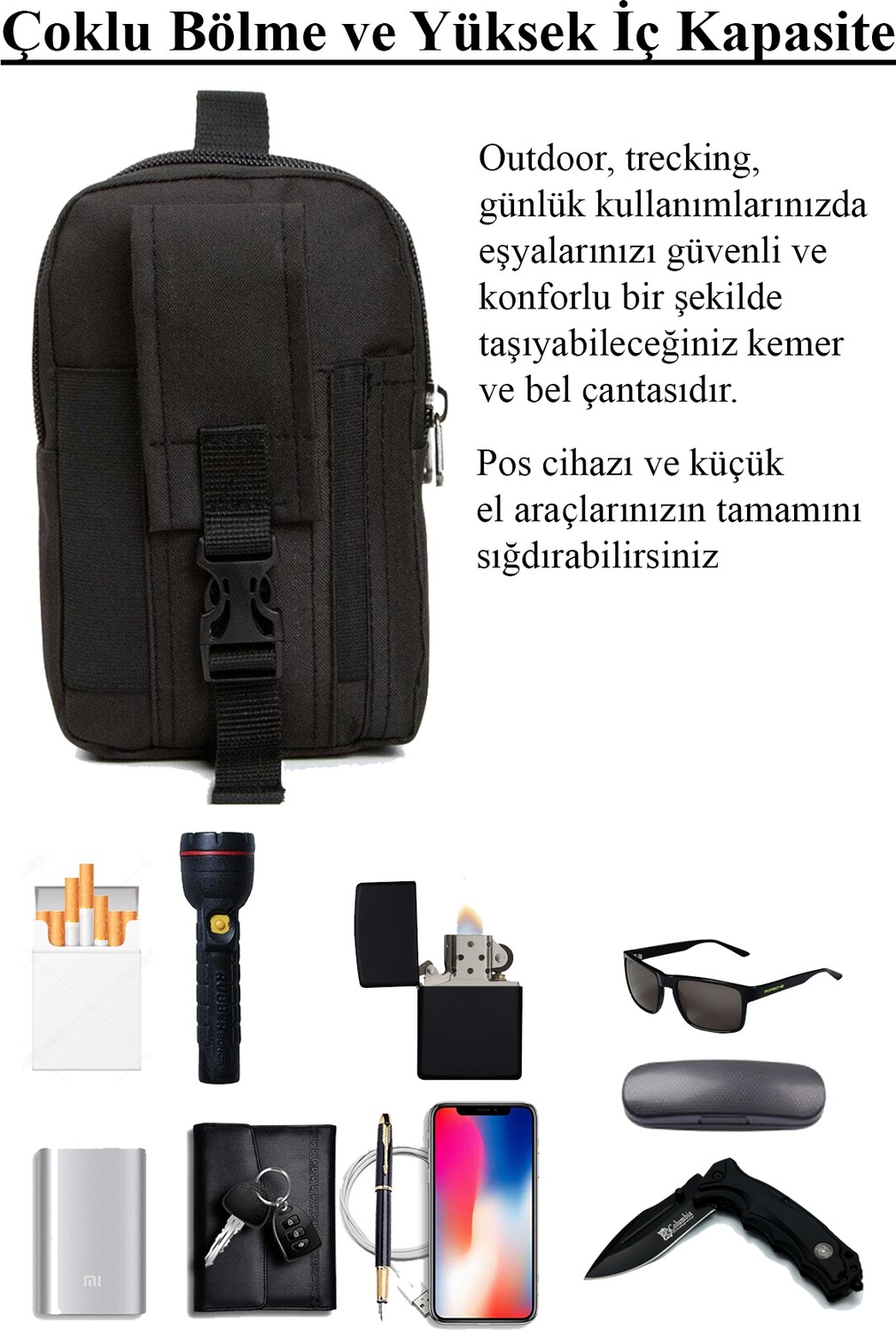 Avca Siyah Erkek Telefon Bölmeli Taktik Bel Kemer Çanta görsel 2
