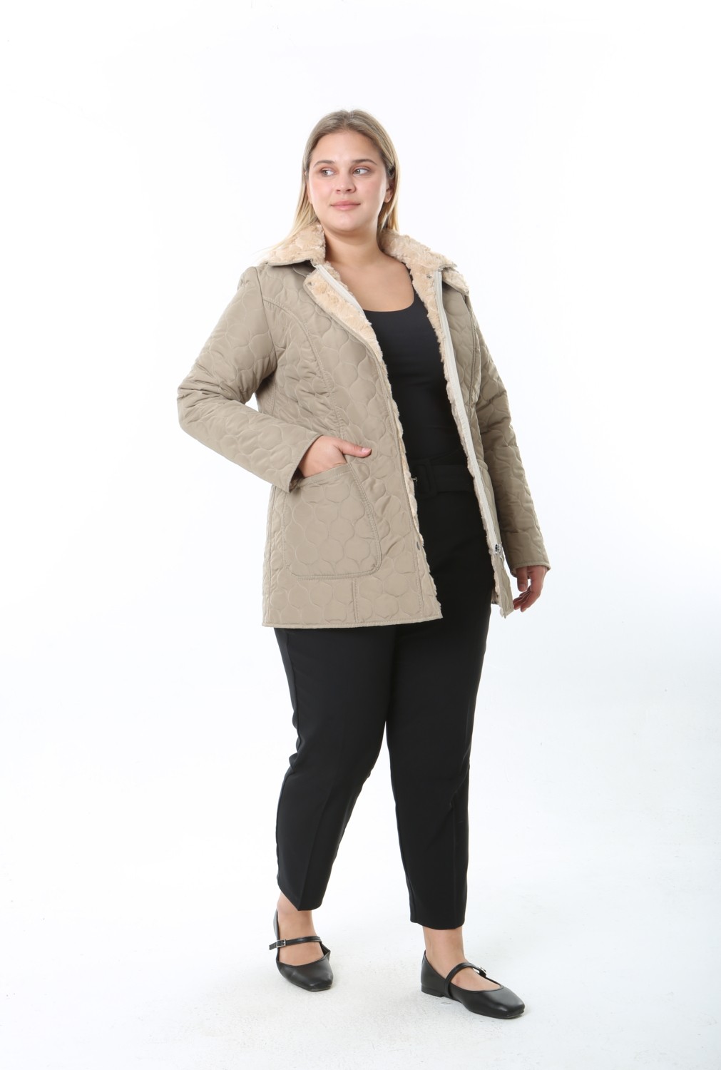 TUTveAL Collection Ithal, Yumuşak Kürklü, Su Itici Mont,büyük Beden, Tavşan Tüylü Kaban,kapitone Mont, Premium Seri