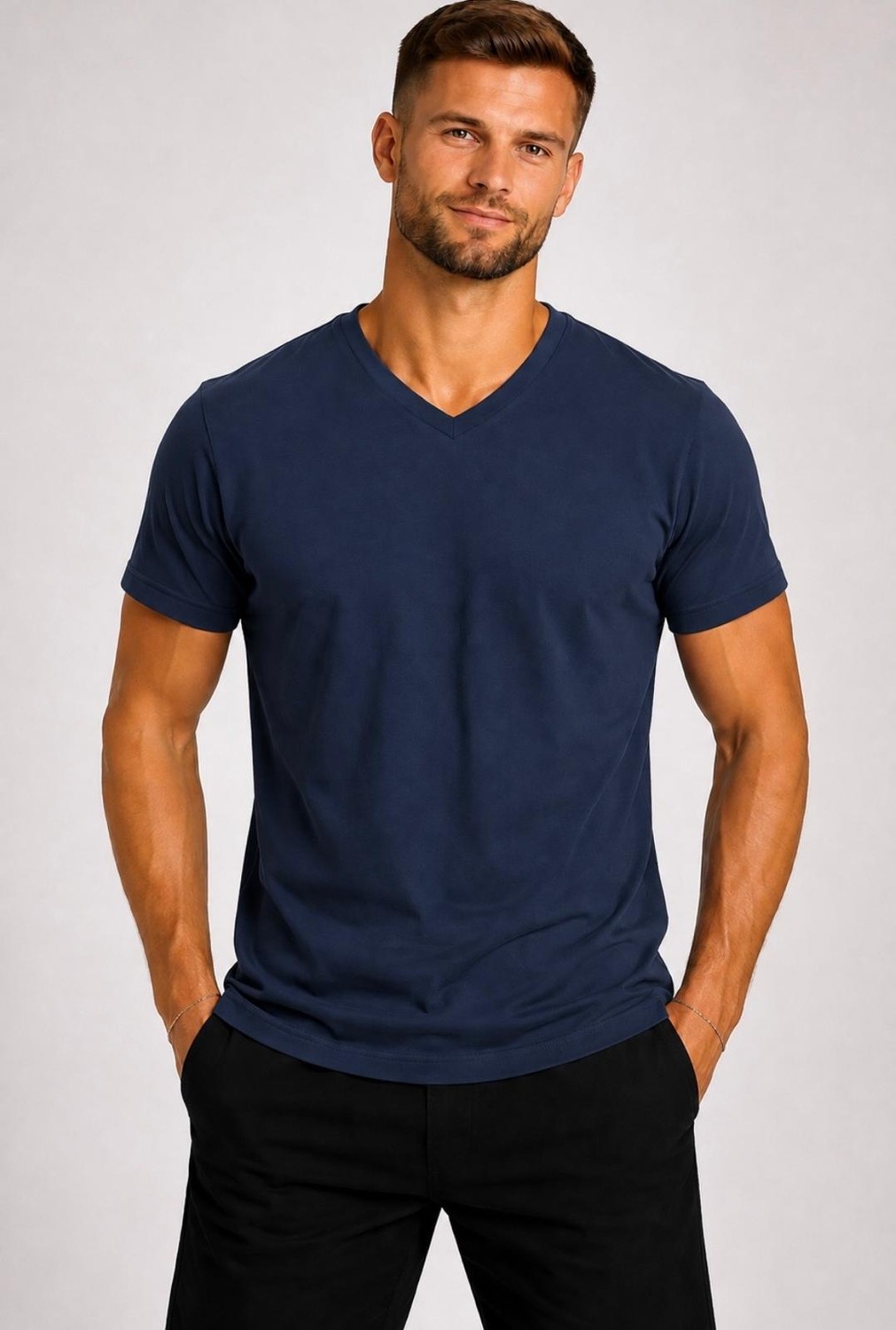 Axxel Erkek Pamuklu V Yaka Kısa Kollu T-SHIRT-D804