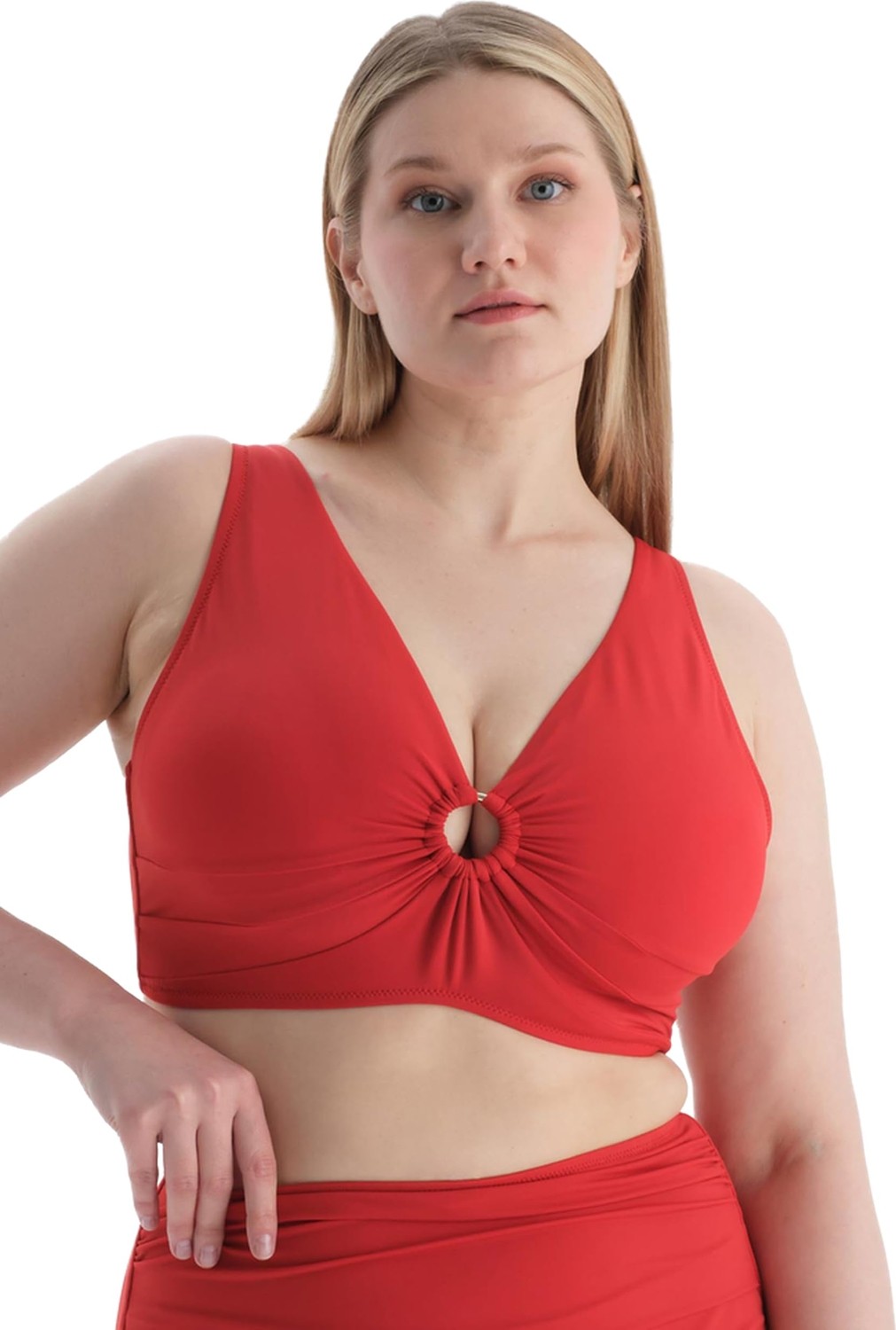 Aesco Dagi Kadın Korseli Toparlayıcı Bikini Üst, Örme, Kırmızı, 38