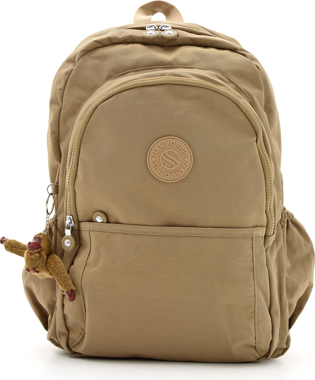 Sanmorris Unisex Suya Dayanıklı Khaki Renkli Krinkıl Kumaş Çok Gözlü Orta Boy Laptop Okul ve Sırt Çantası görsel 3