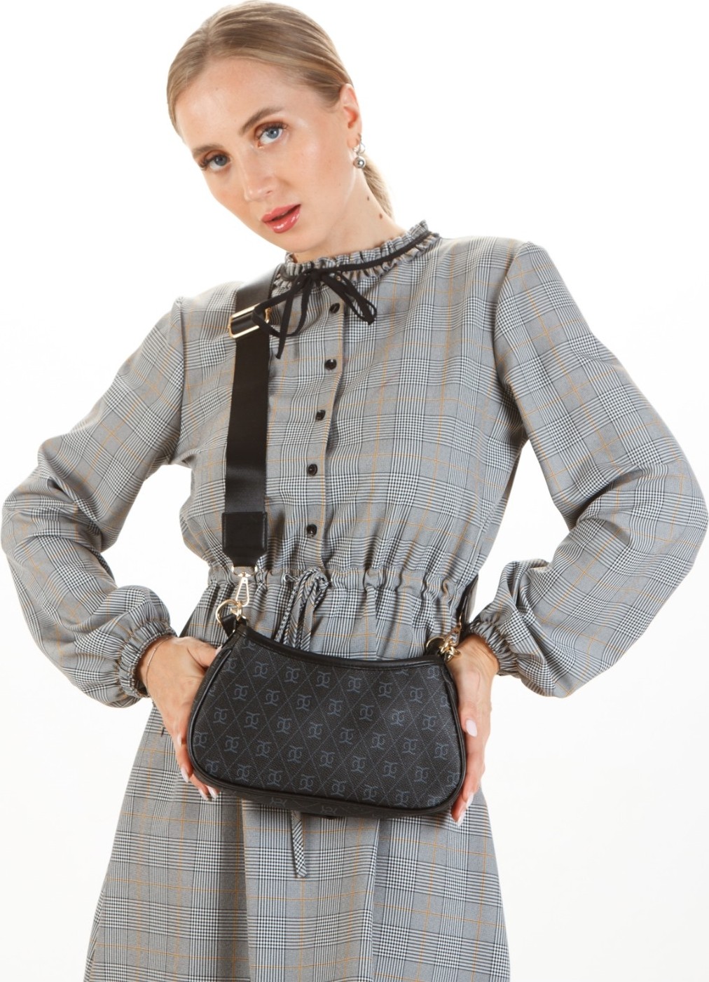 Newish Polo Kadın Siyah Farme Monogram Baget El ve Omuz Çantası newpolo111 görsel 5