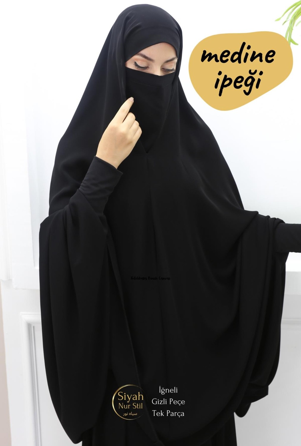 Asilnur Iğneli Gizli Peçeli Tek Parça Medine Ipeği Çarşaf görsel 2