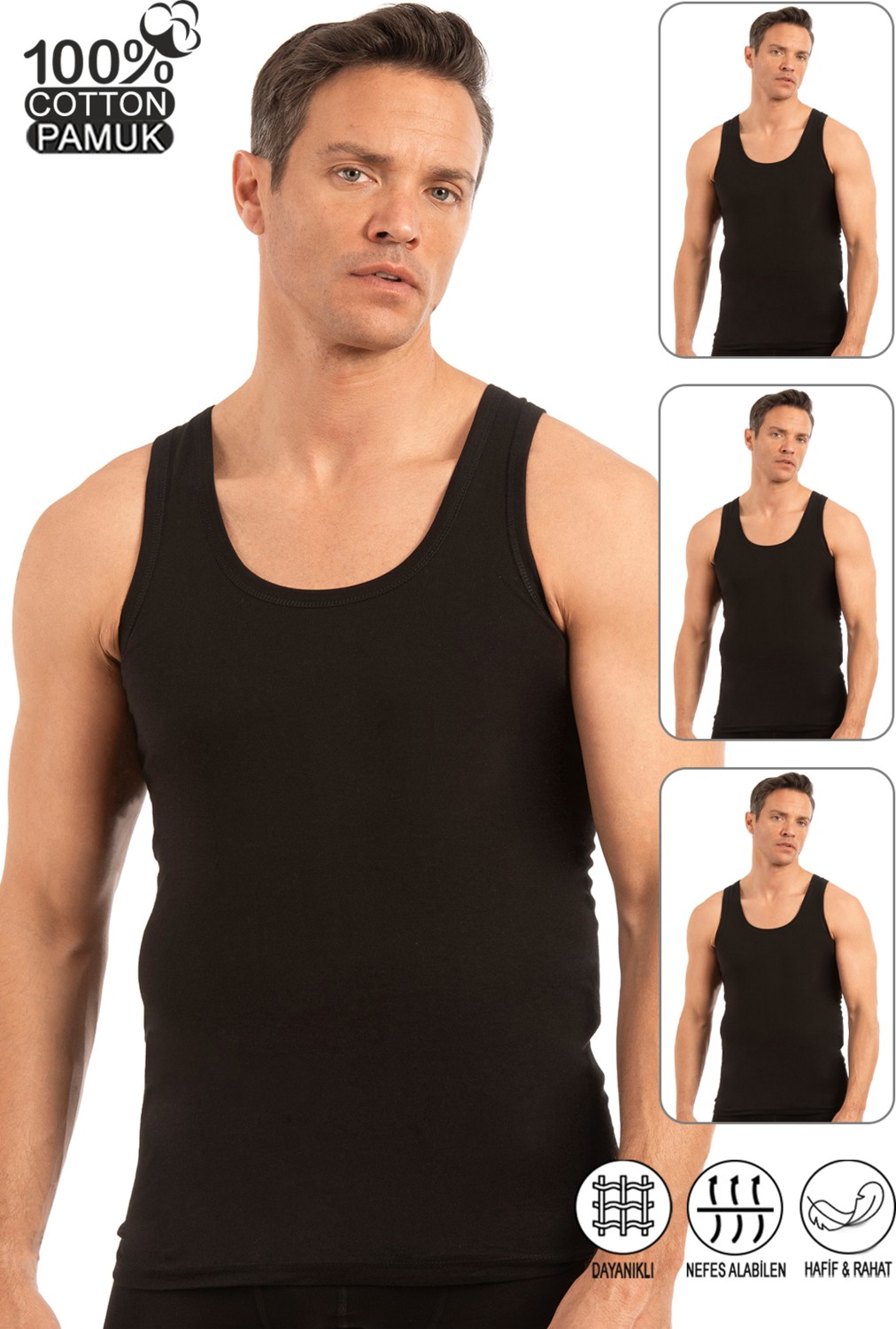Özkan Underwear Özkan 0050 Underwear Erkek %100 Pamuklu Kalın Askılı Atlet 3'lü Paket Beyaz Yaka Tipi Rahat