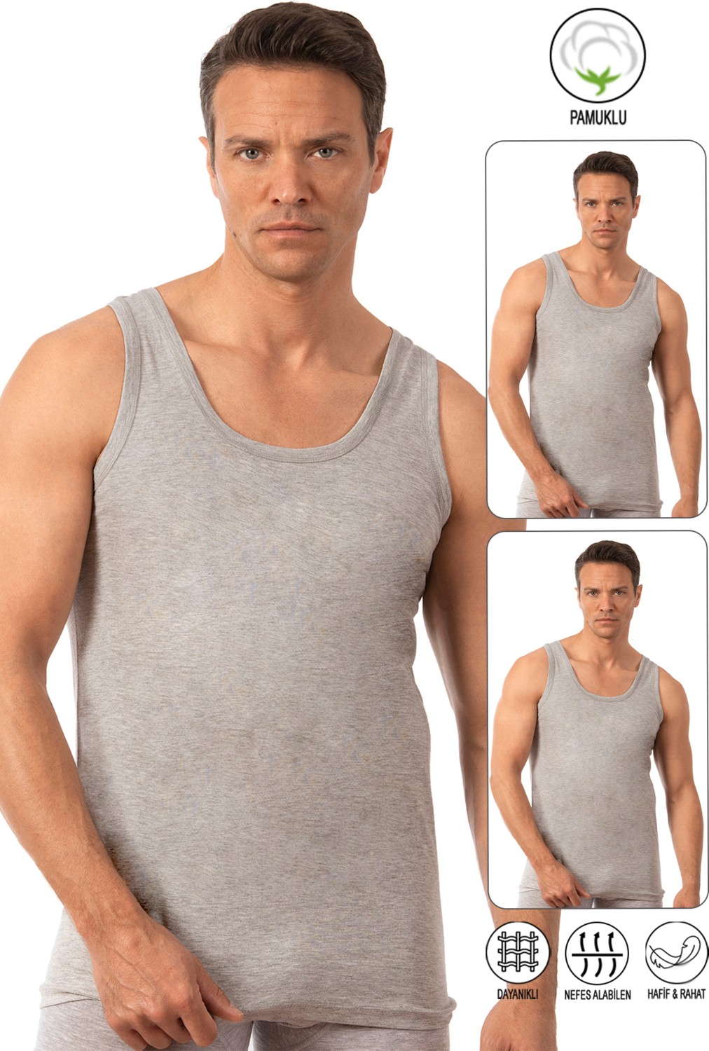 Özkan Underwear Özkan 0050 2'li Paket Erkek Pamuklu Süprem Esnek Rahat Kalın Askılı Atlet görsel 6