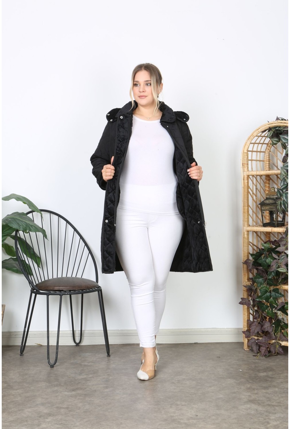 TUTveAL Collection Su Itici Mont, Büyük Beden Mont, Kapitone, Içi Tüylü Mont, Kışlık Kaban, Kapüşonlu Mont, görsel 5