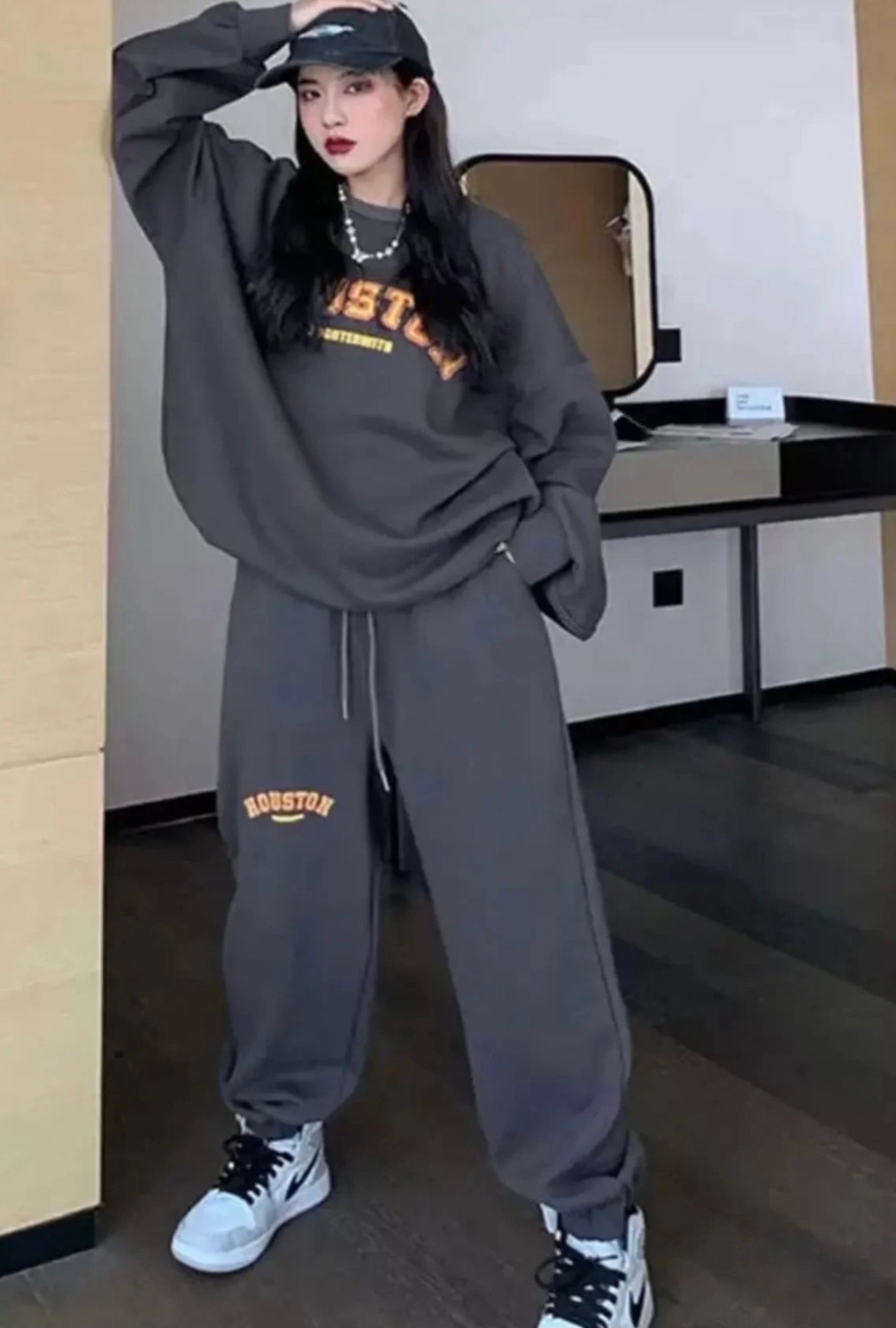 Punix Punıx Büyük Beden Oversıze Hip Hop Houston Baskılı Yüksek Kalite Trend Kadın / Kız Eşofman Takımı
