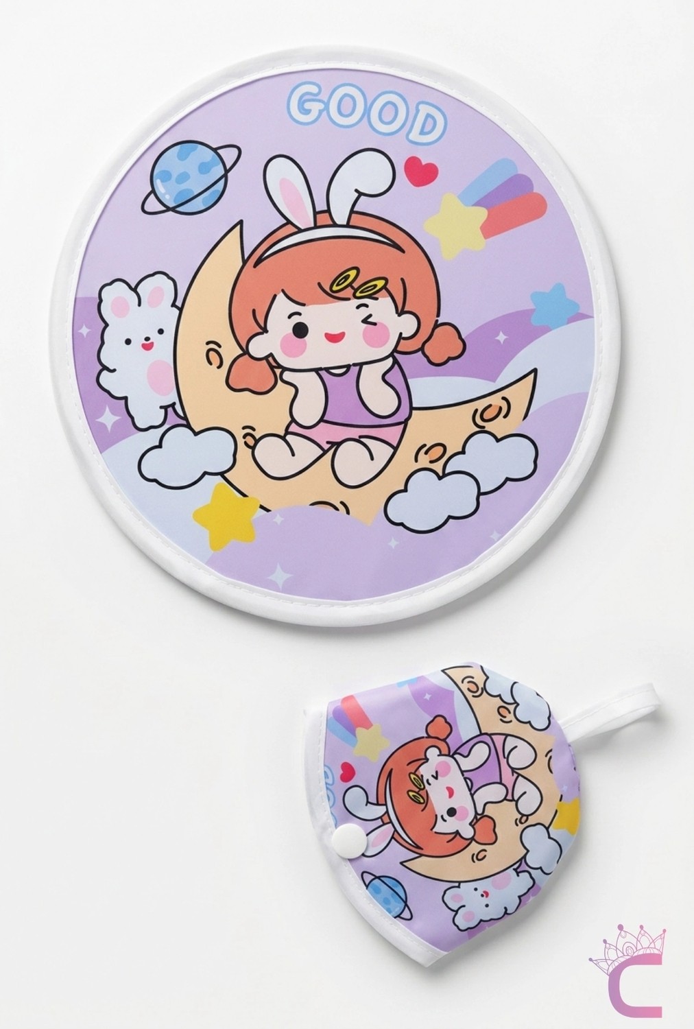 Cinderella Tatlı Prenses Desenli Kız Çocuk Katlanabilir Çıtçıt Çantalı Yuvarlak Mini Kore El Yelpazesi 20CM görsel 3